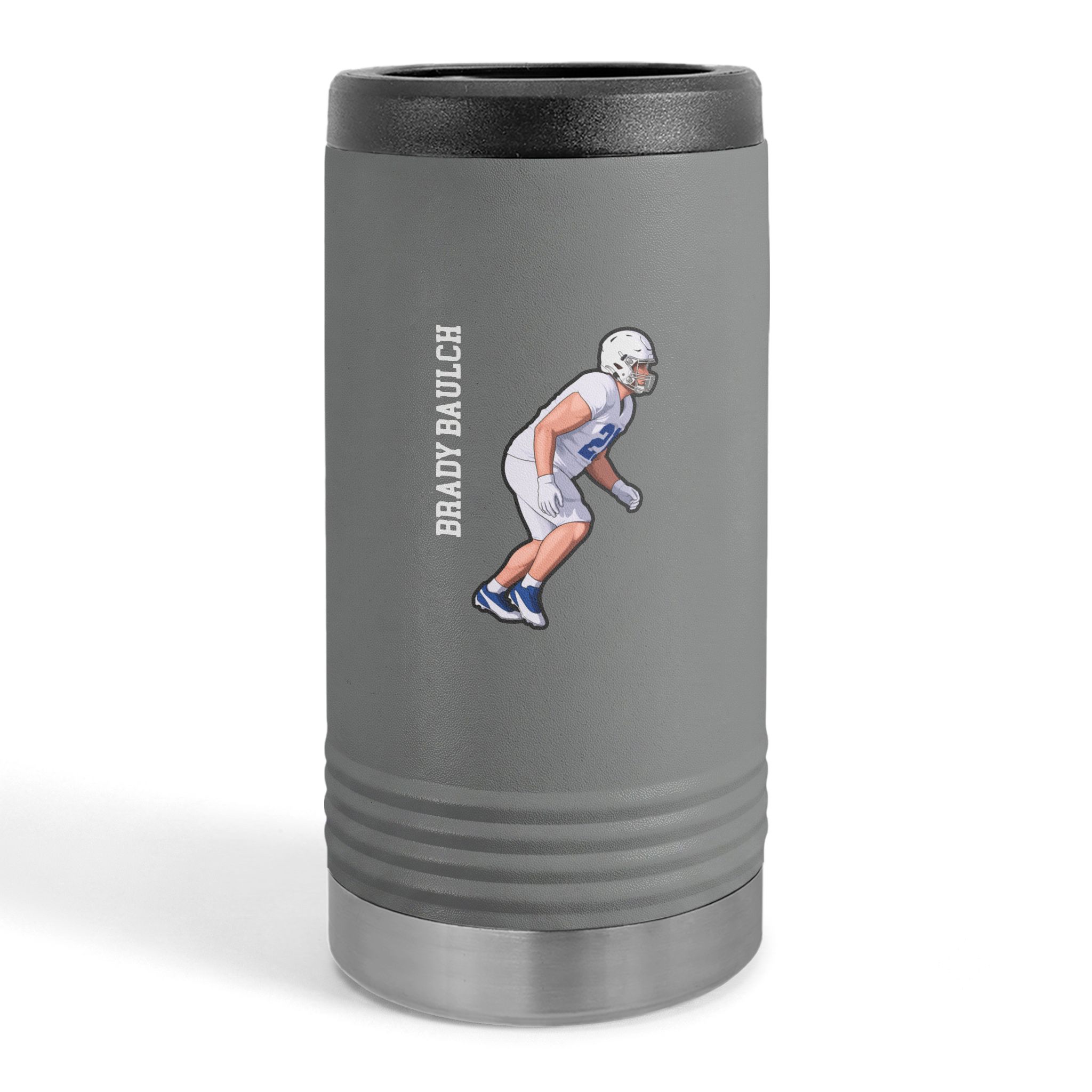 Slim Stainless Can Cooler — character_name_vertical in Grey
