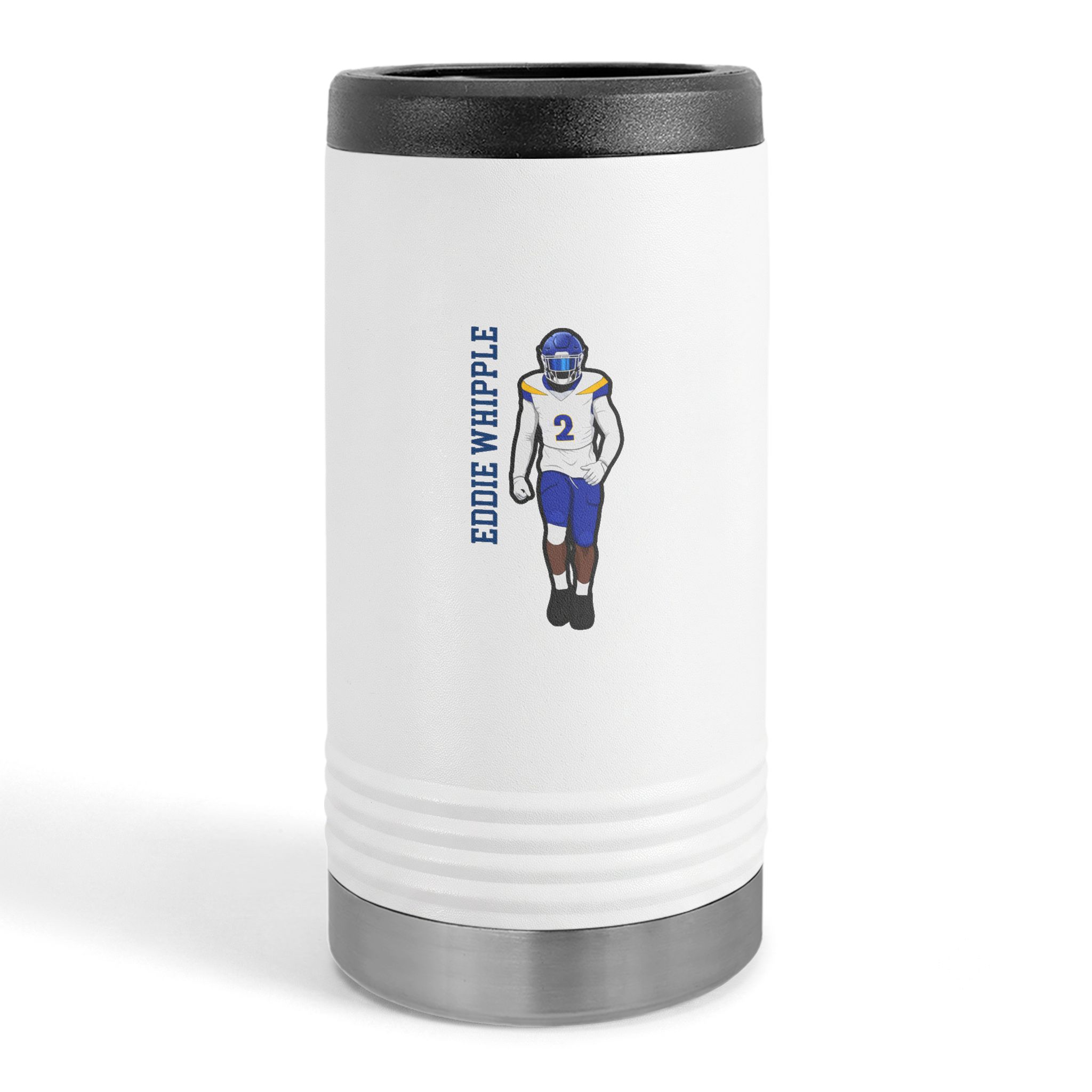 Slim Stainless Can Cooler — character_name_vertical in White