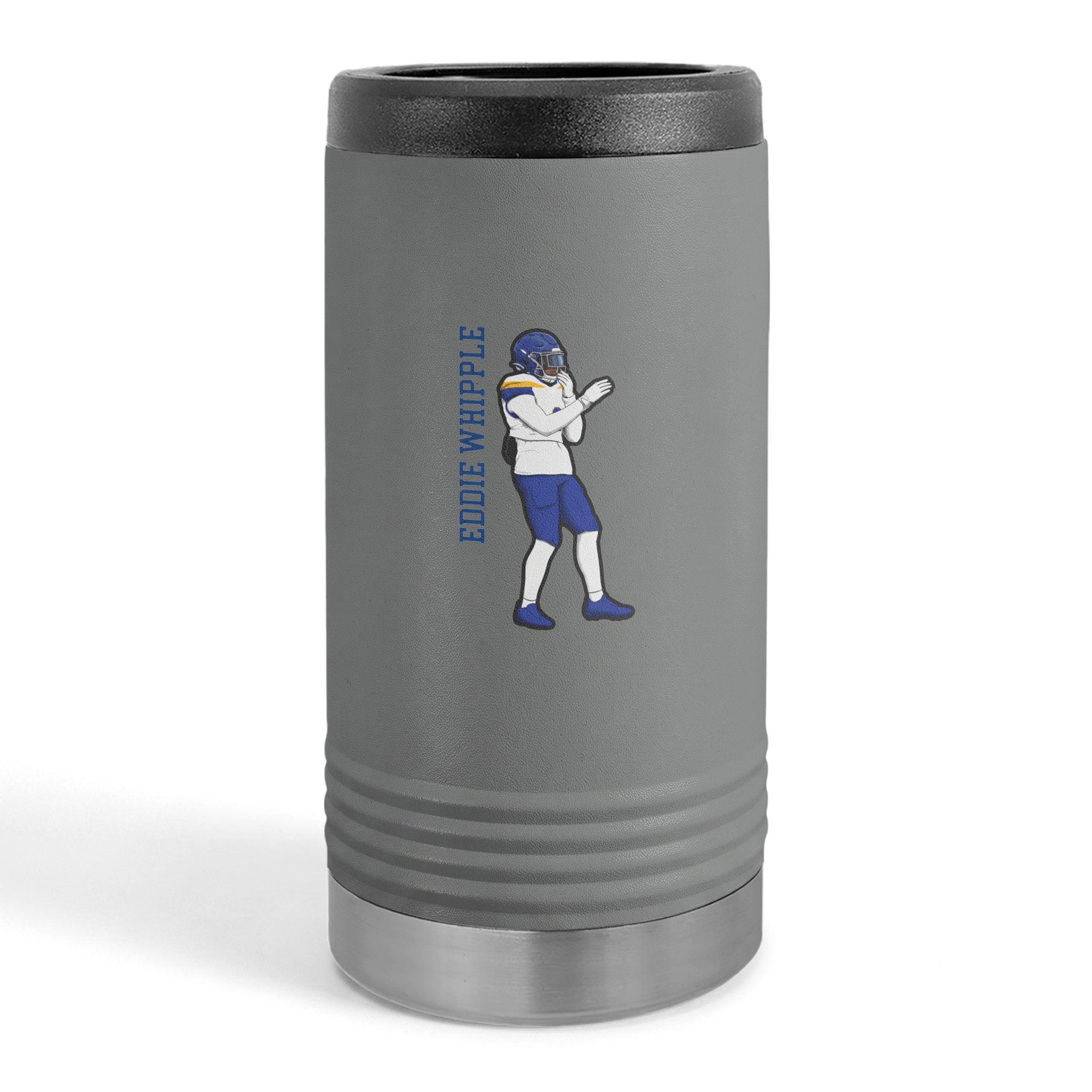 Slim Stainless Can Cooler — character_name_vertical in Grey
