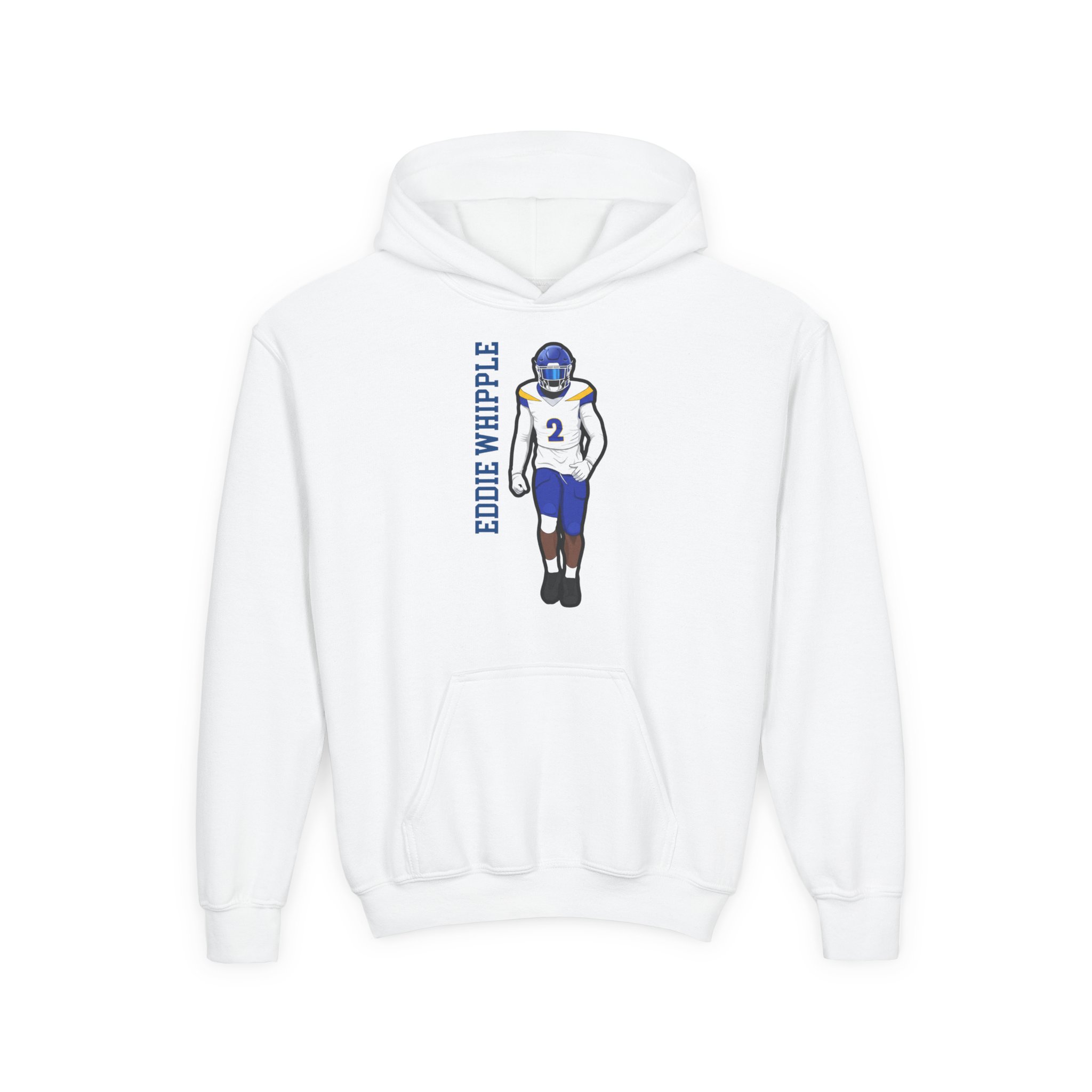 Youth Hoodie — character_name_vertical in White