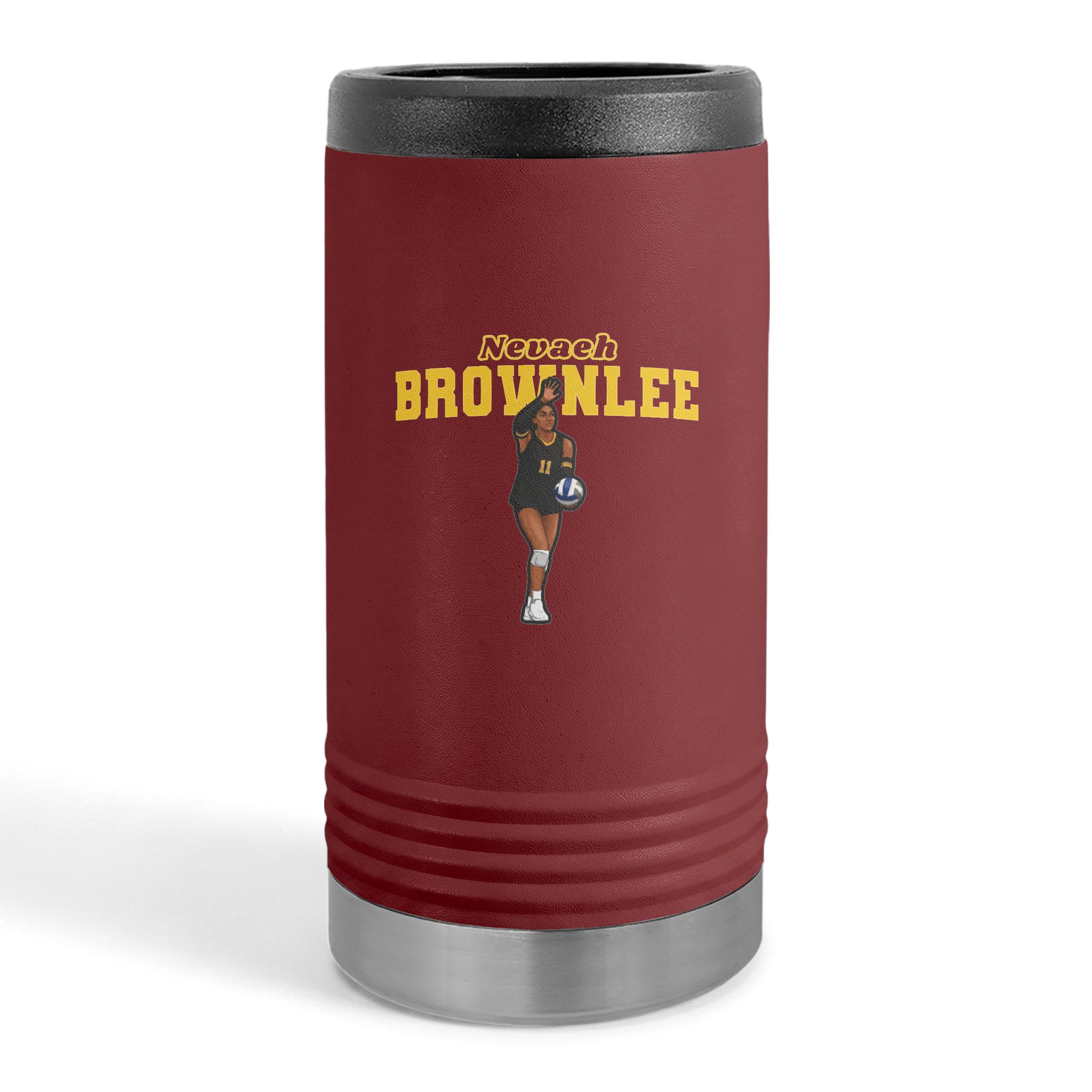 Slim Stainless Can Cooler — character_name_arch in Maroon