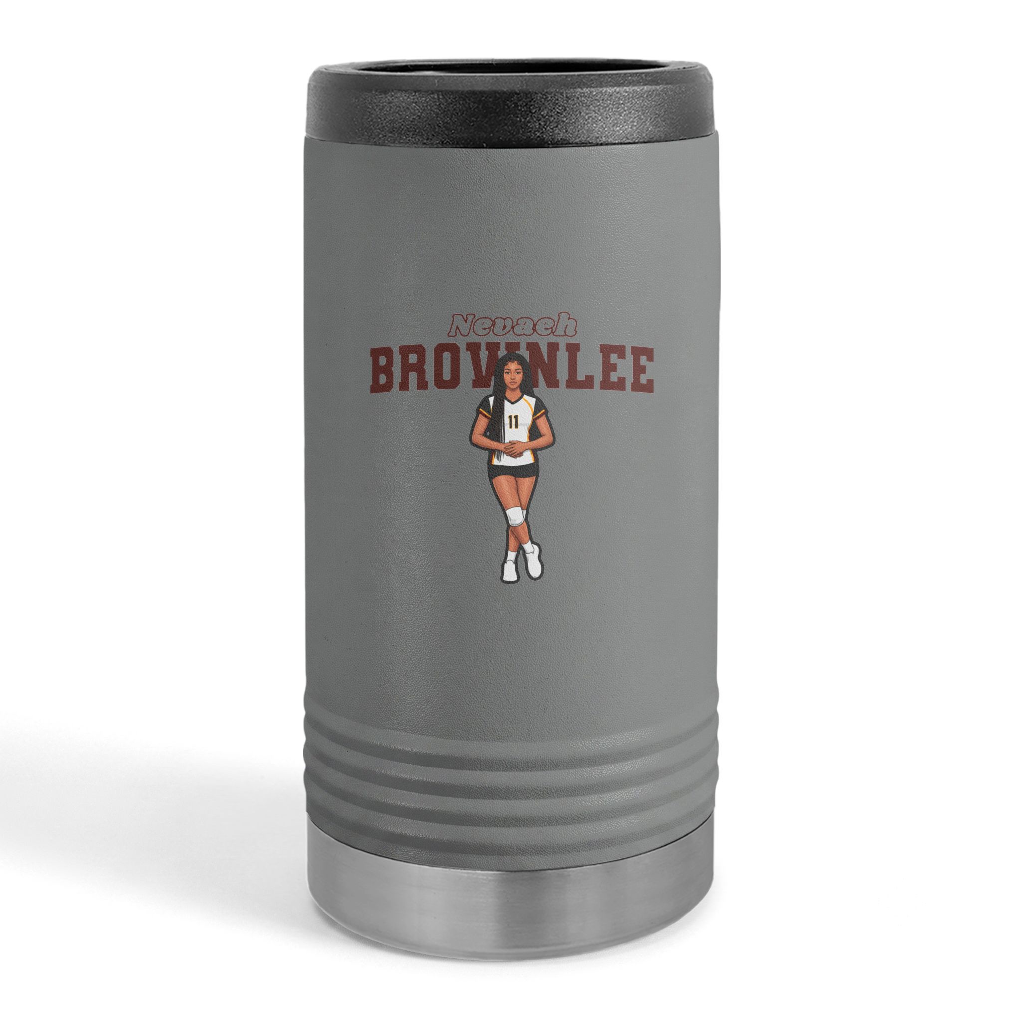 Slim Stainless Can Cooler — character_name_arch in Grey