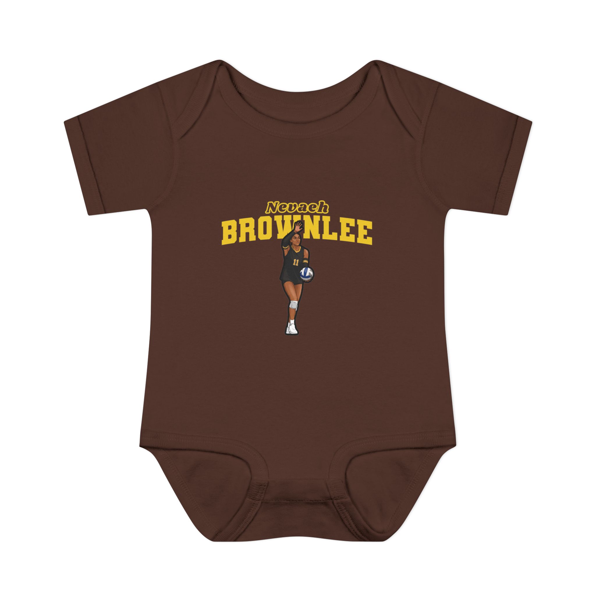 Baby Onesie — character_name_arch in Brown
