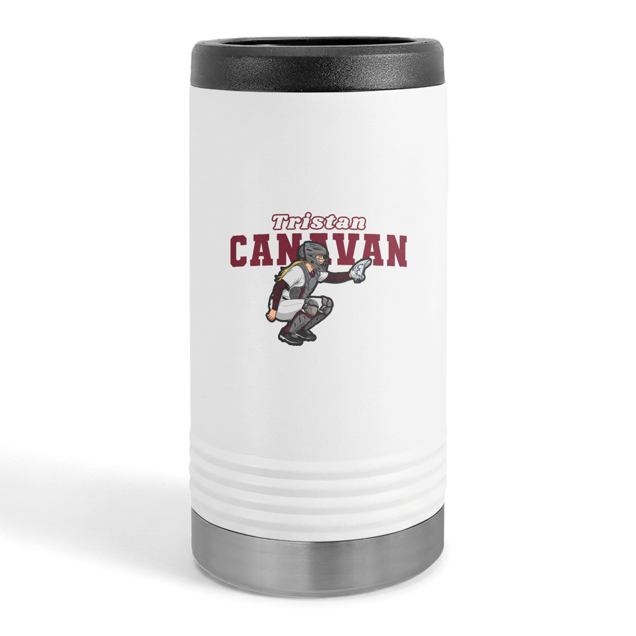 Slim Stainless Can Cooler — character_name_arch in White