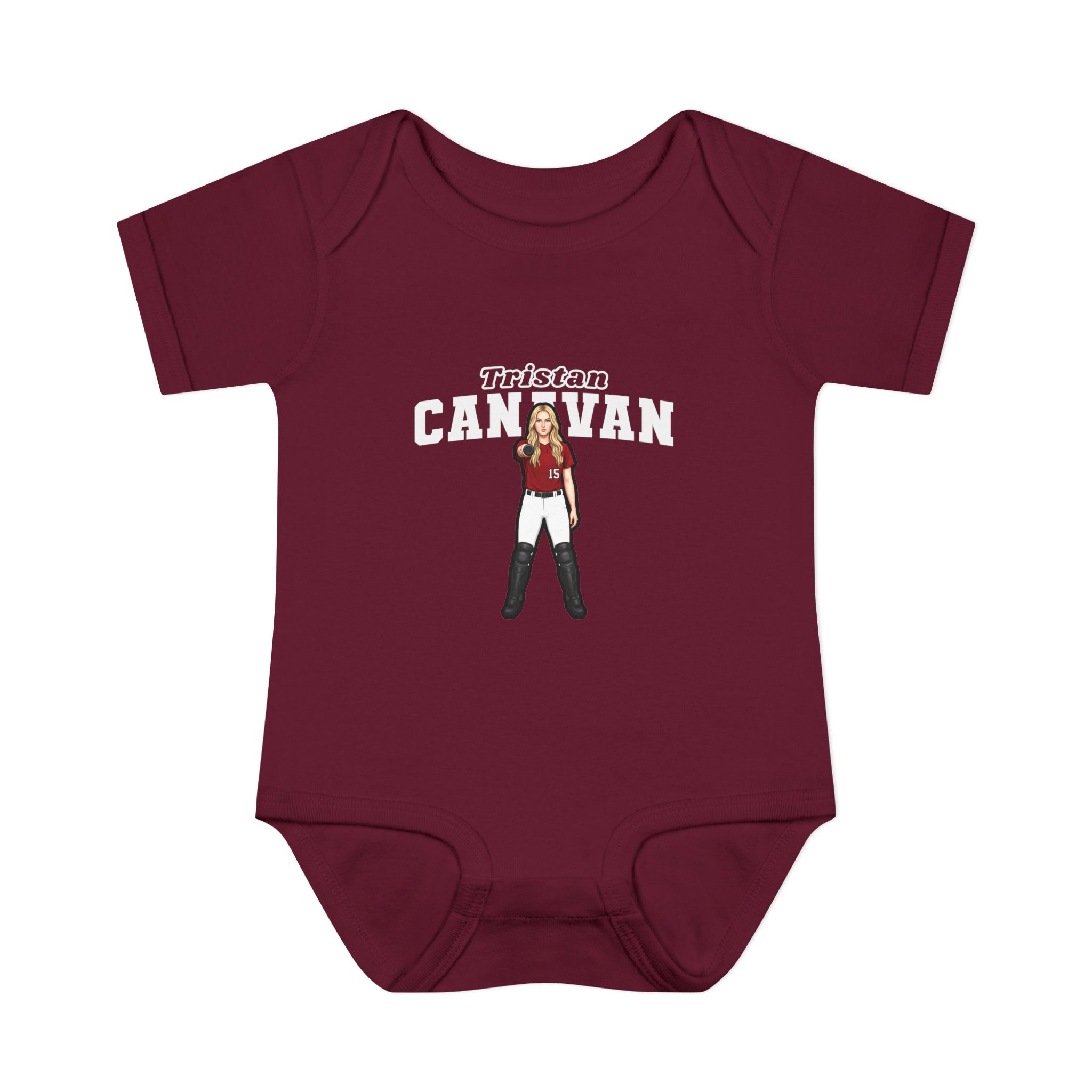 Baby Onesie — character_name_arch in Maroon