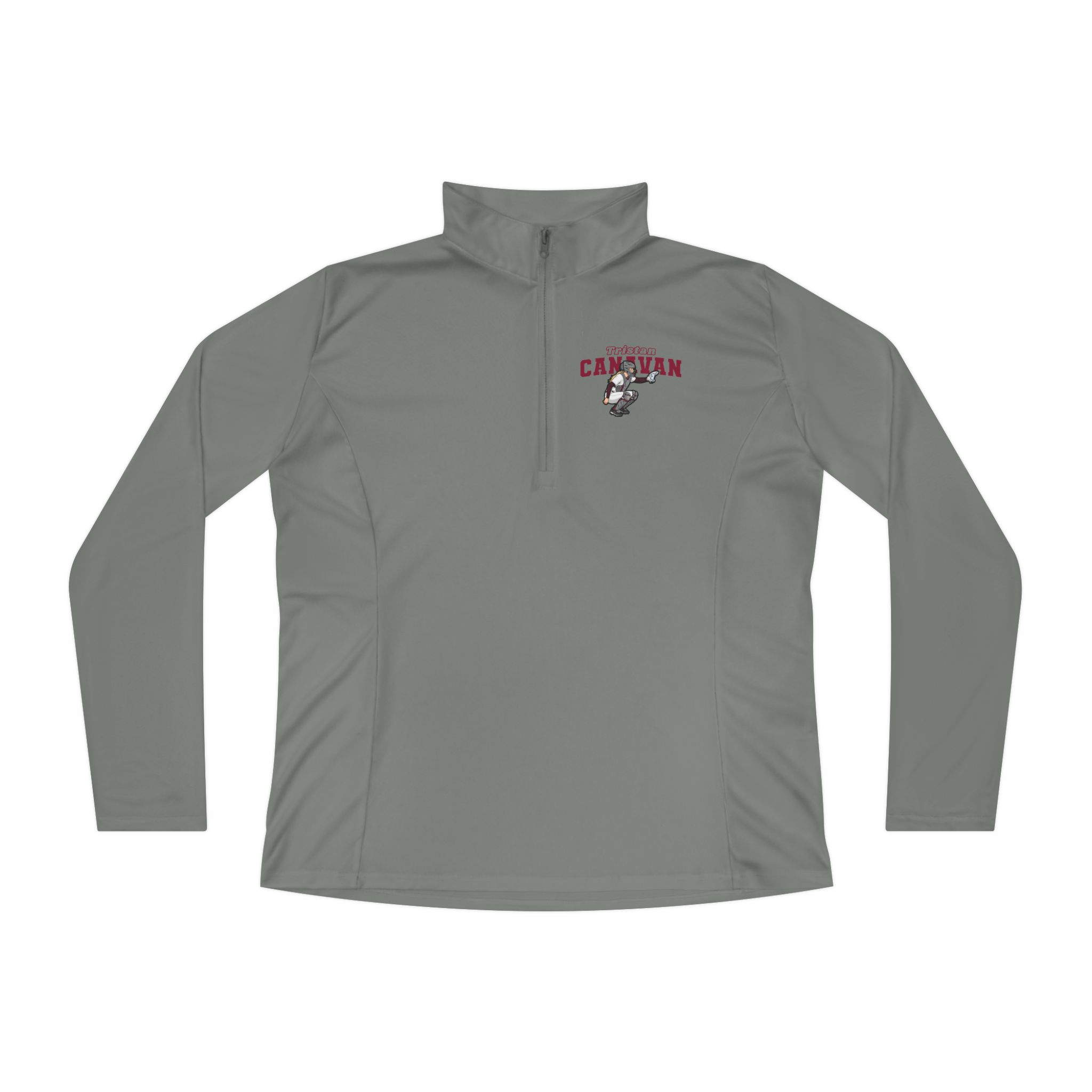 Women's Q-Zip Pullover — character_name_arch in Grey