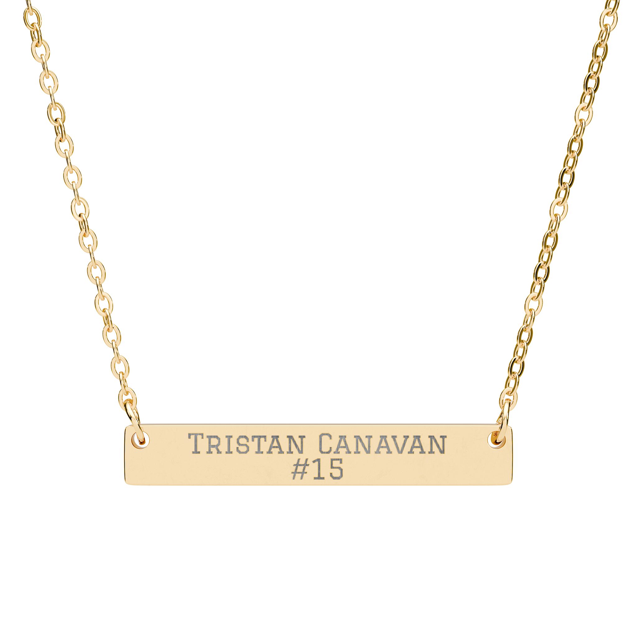 Engraved Bar Necklace — Name & Number in Gold