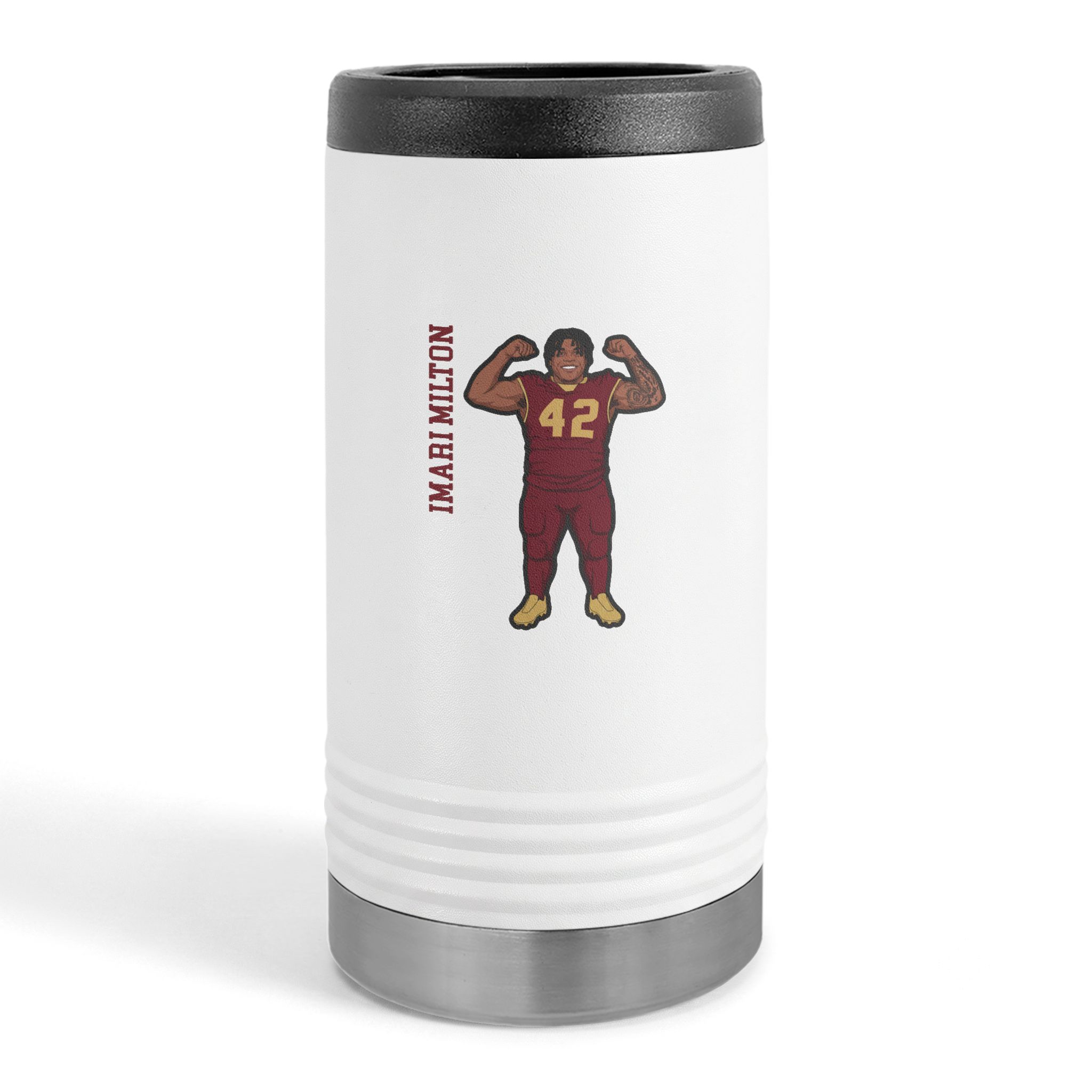 Slim Stainless Can Cooler — character_name_vertical in White
