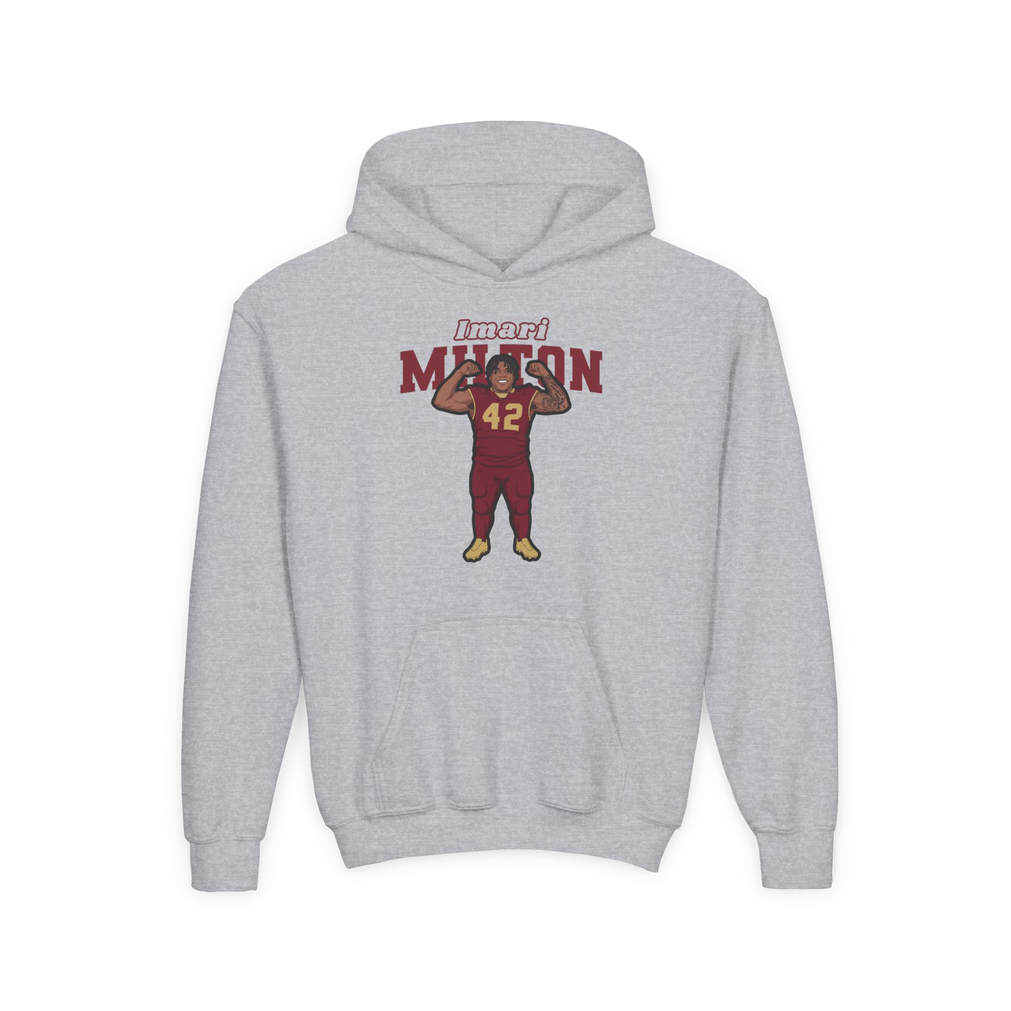 Youth Hoodie — character_name_arch in Grey