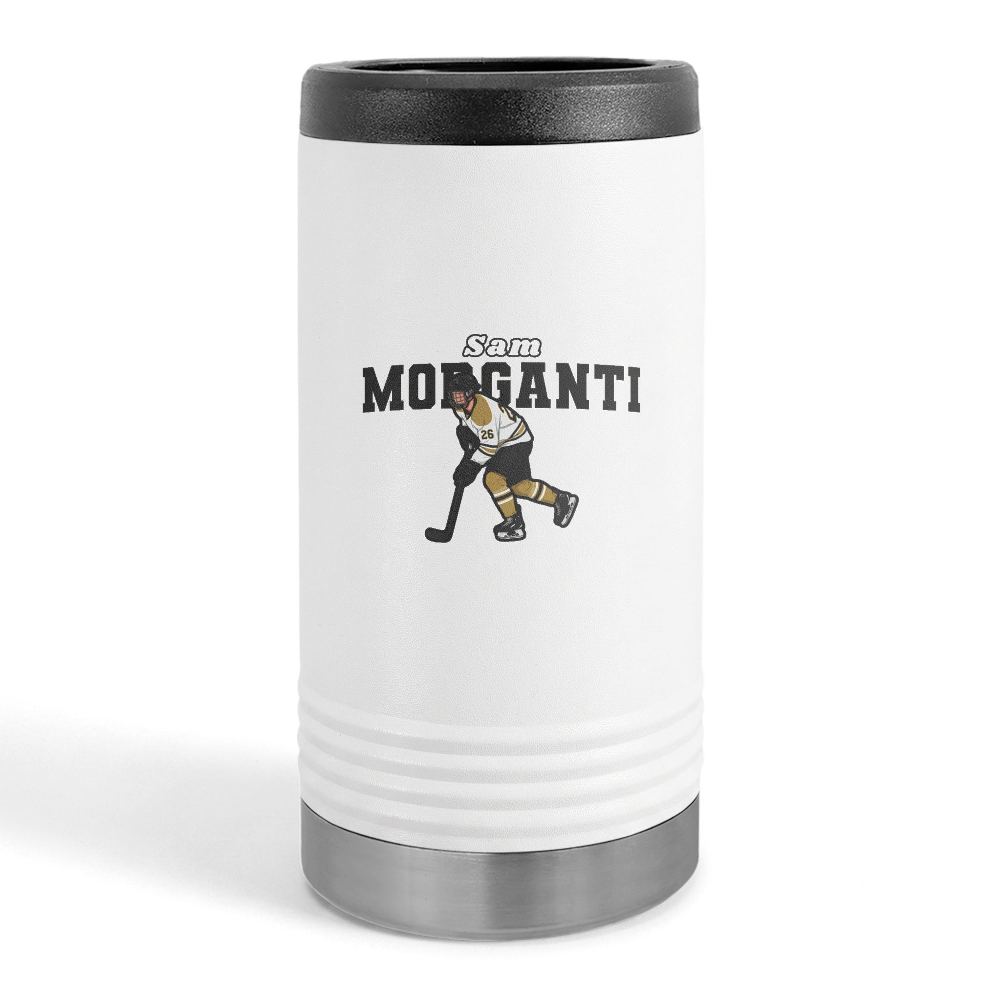 Slim Stainless Can Cooler — character_name_arch in White