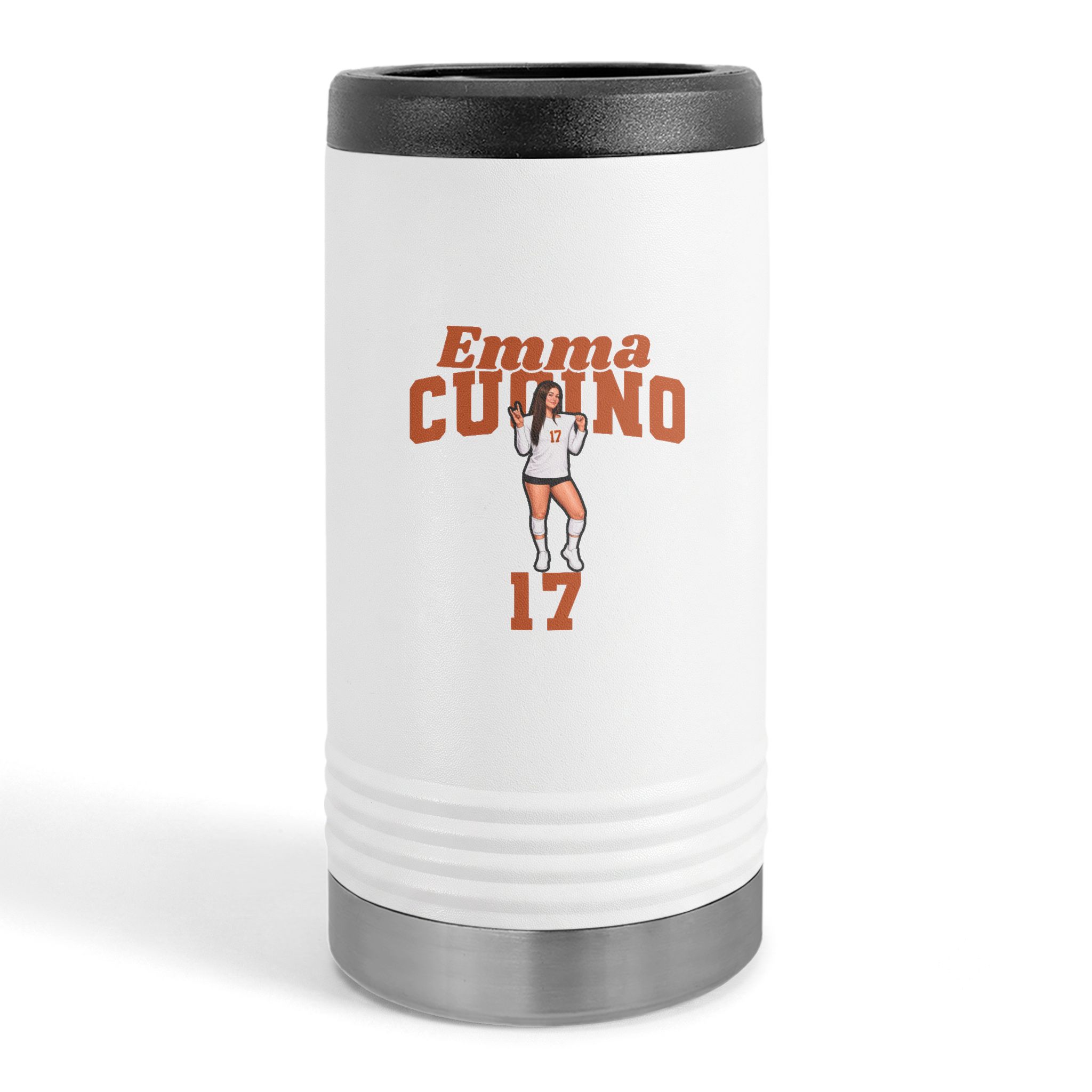 Slim Stainless Can Cooler — character_signature_arch in White