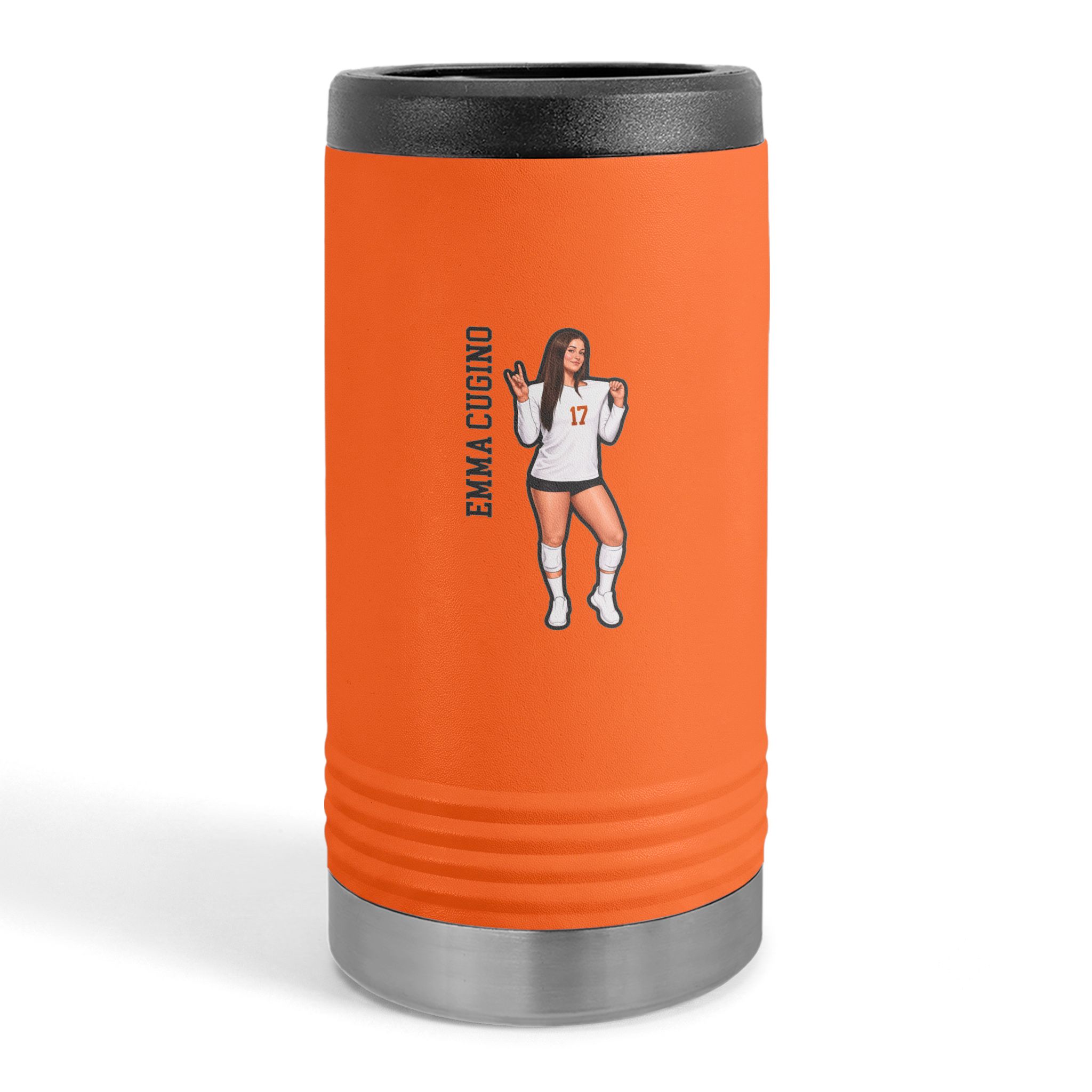 Slim Stainless Can Cooler — character_name_vertical in Orange