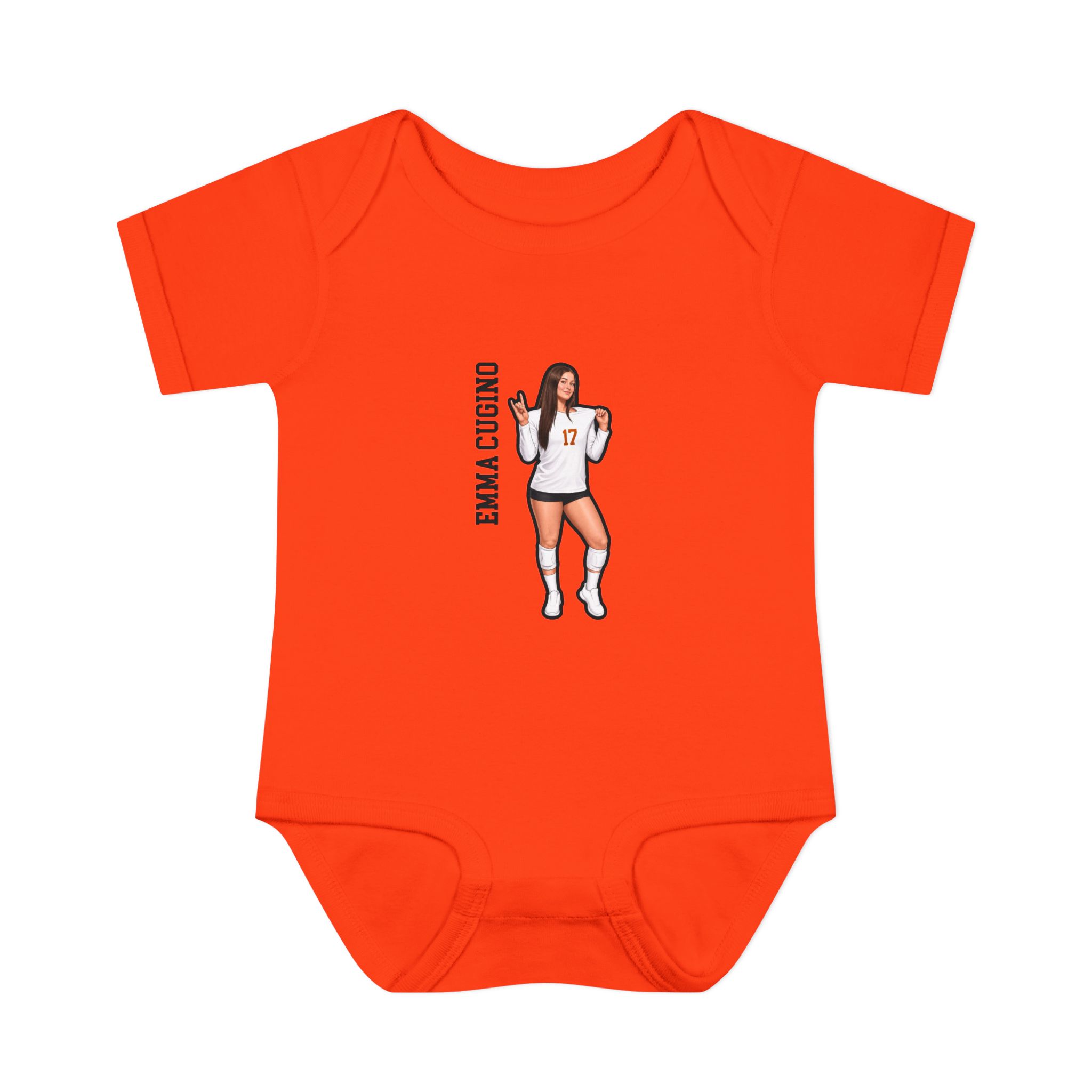 Baby Onesie — character_name_vertical in Orange