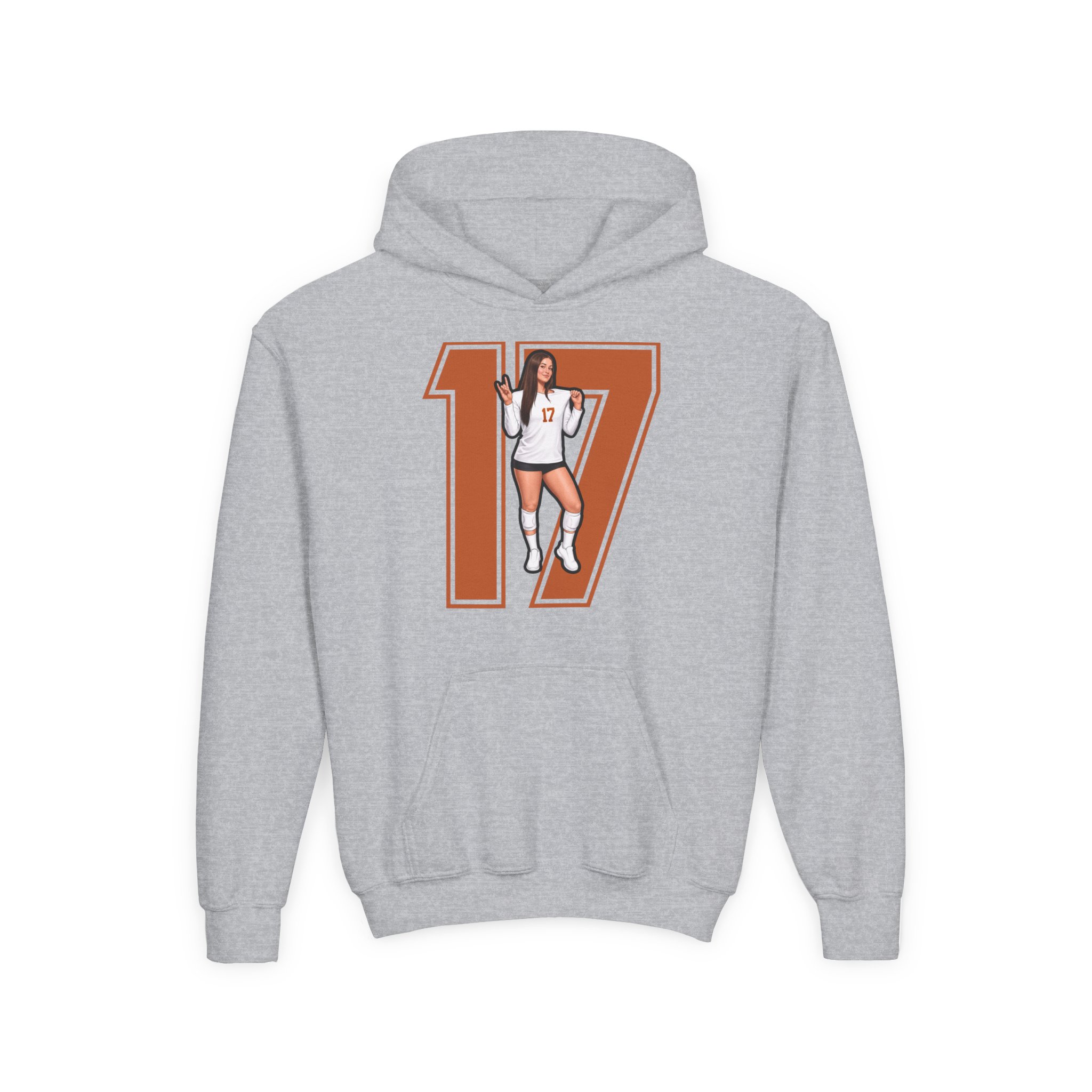 Youth Hoodie — character_number in Grey