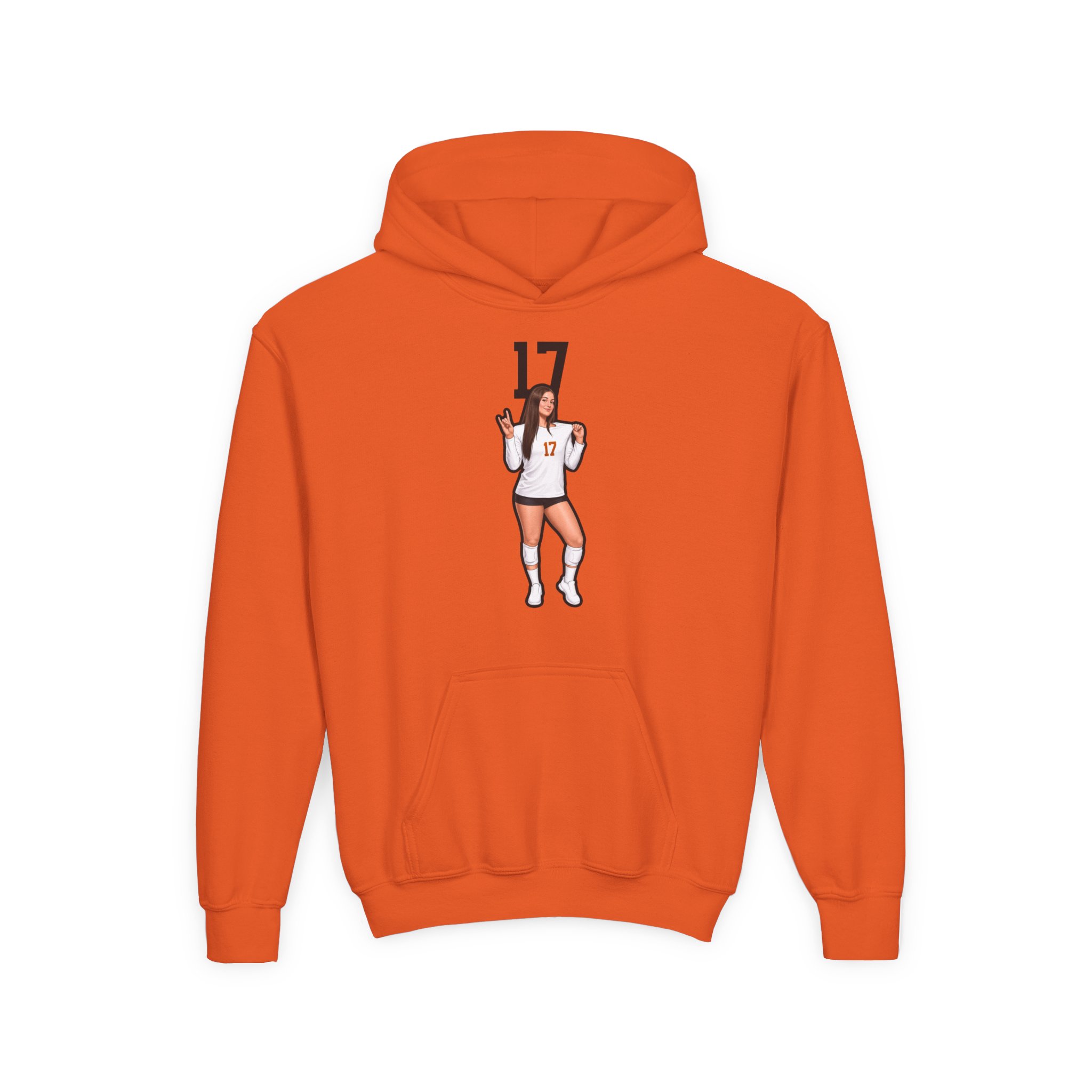 Youth Hoodie — character_number_top in Orange
