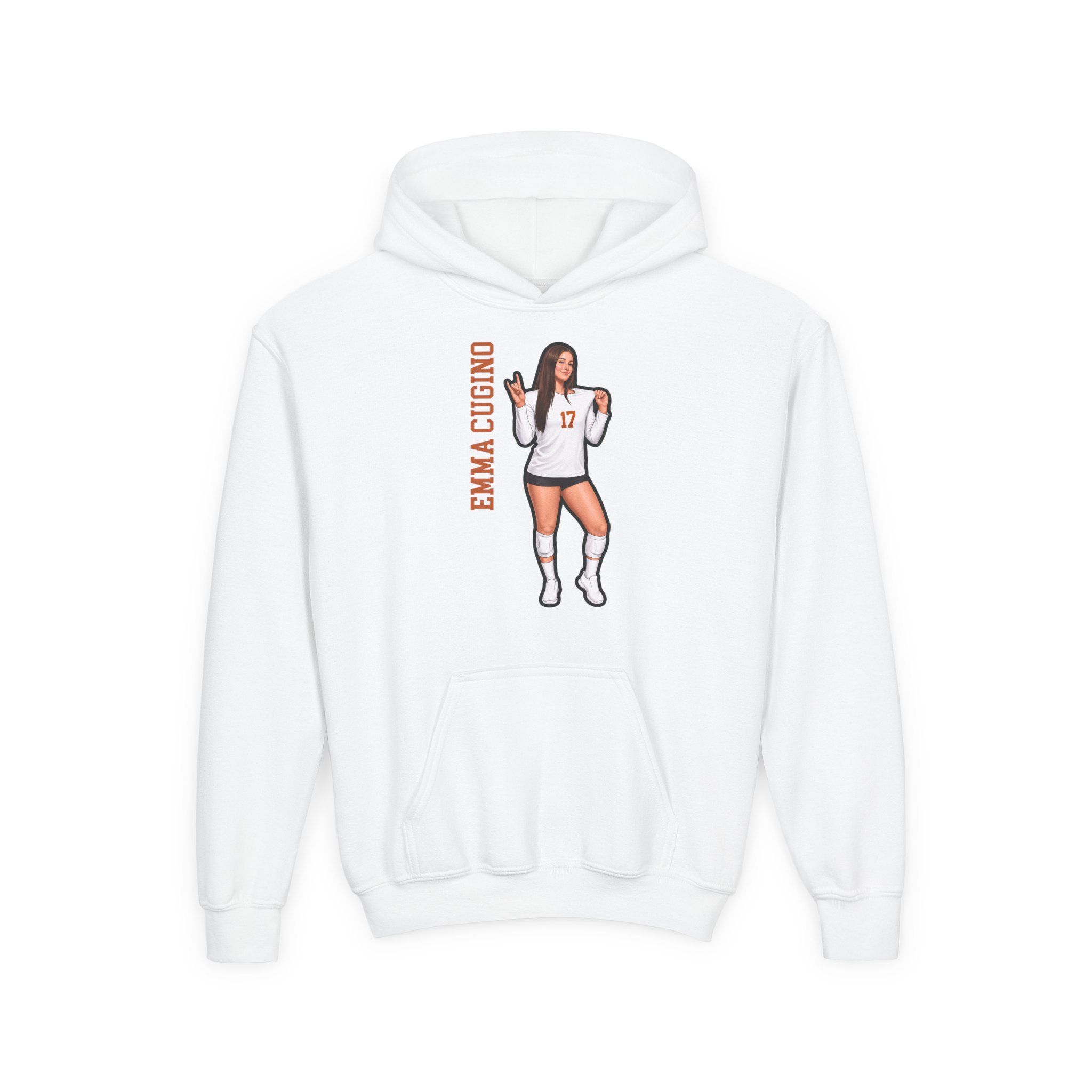 Youth Hoodie — character_name_vertical in White