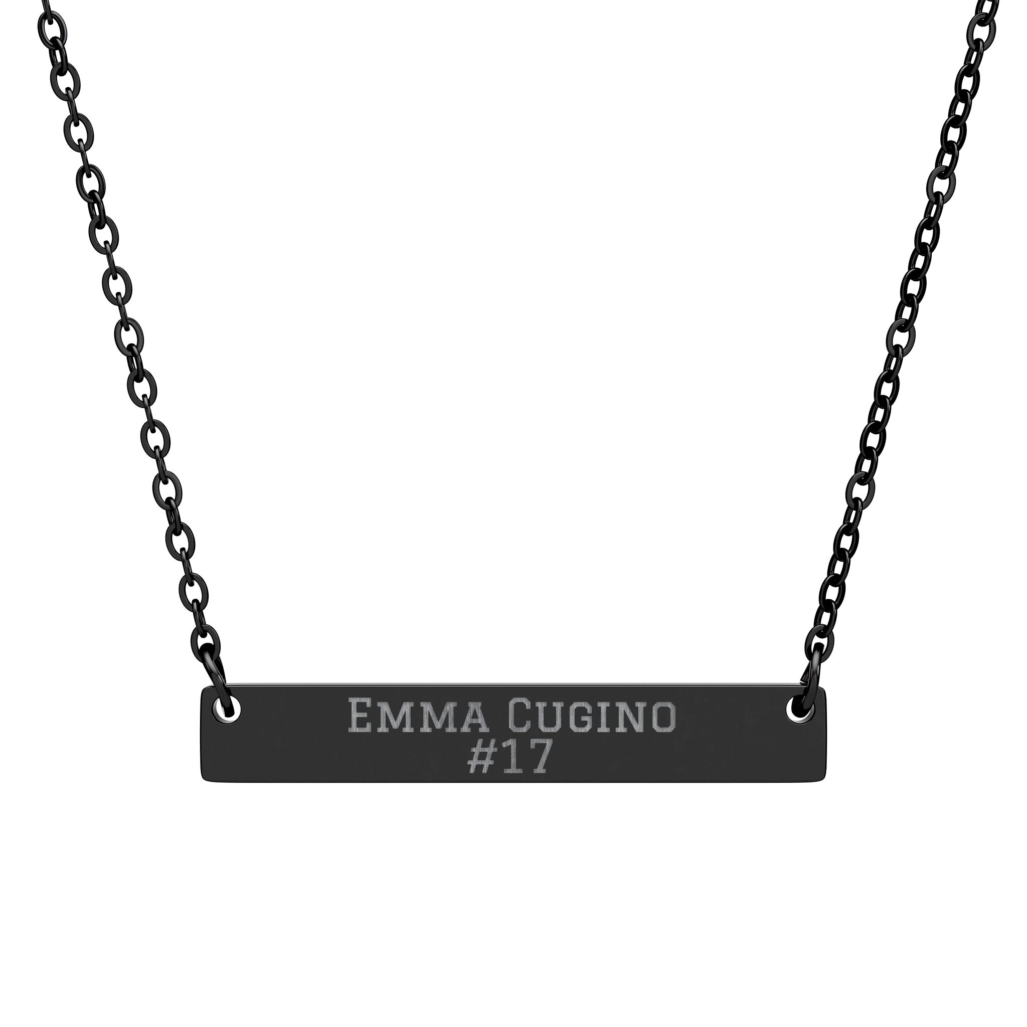 Engraved Bar Necklace — Name & Number in Black