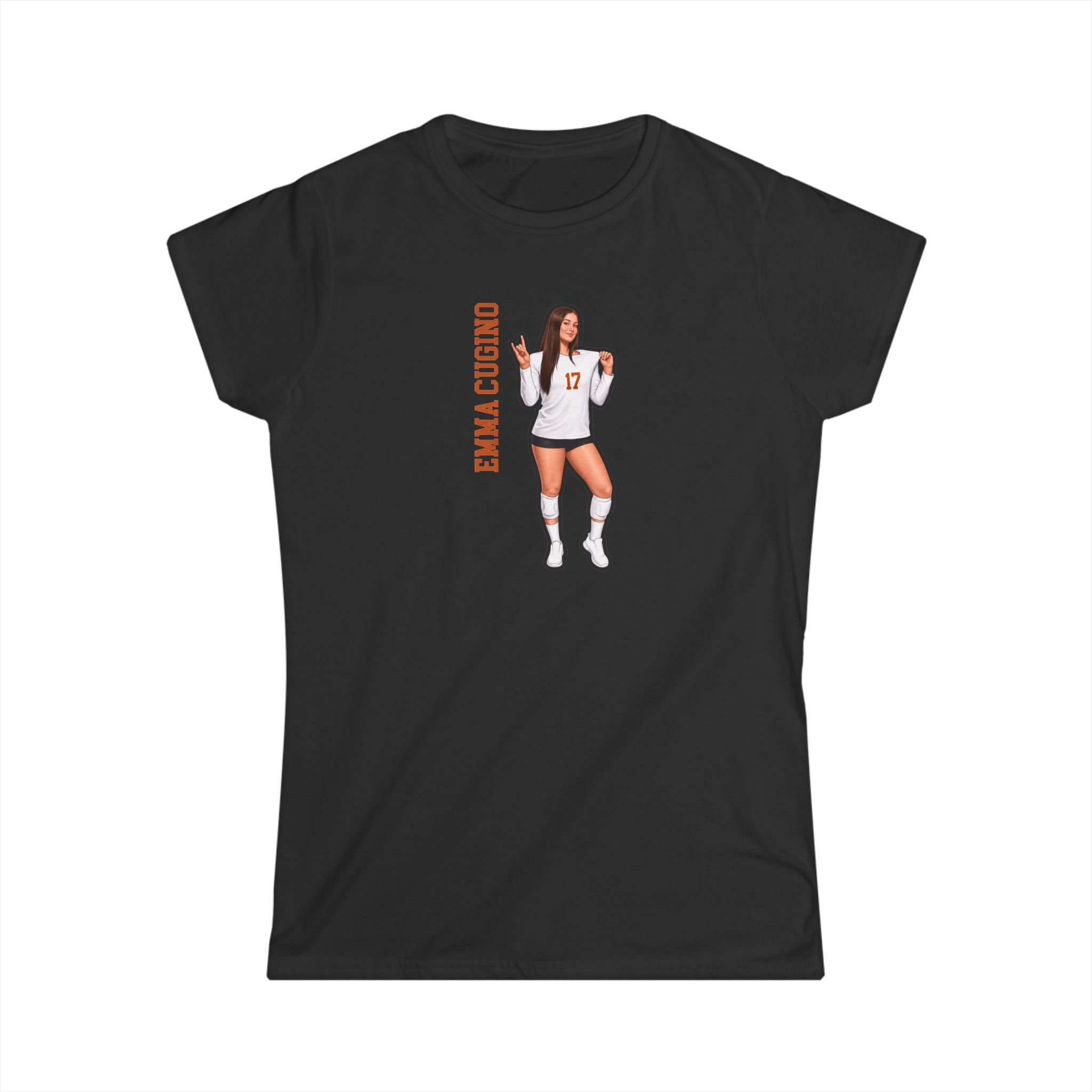 Women's Softstyle Tee — character_name_vertical in Black