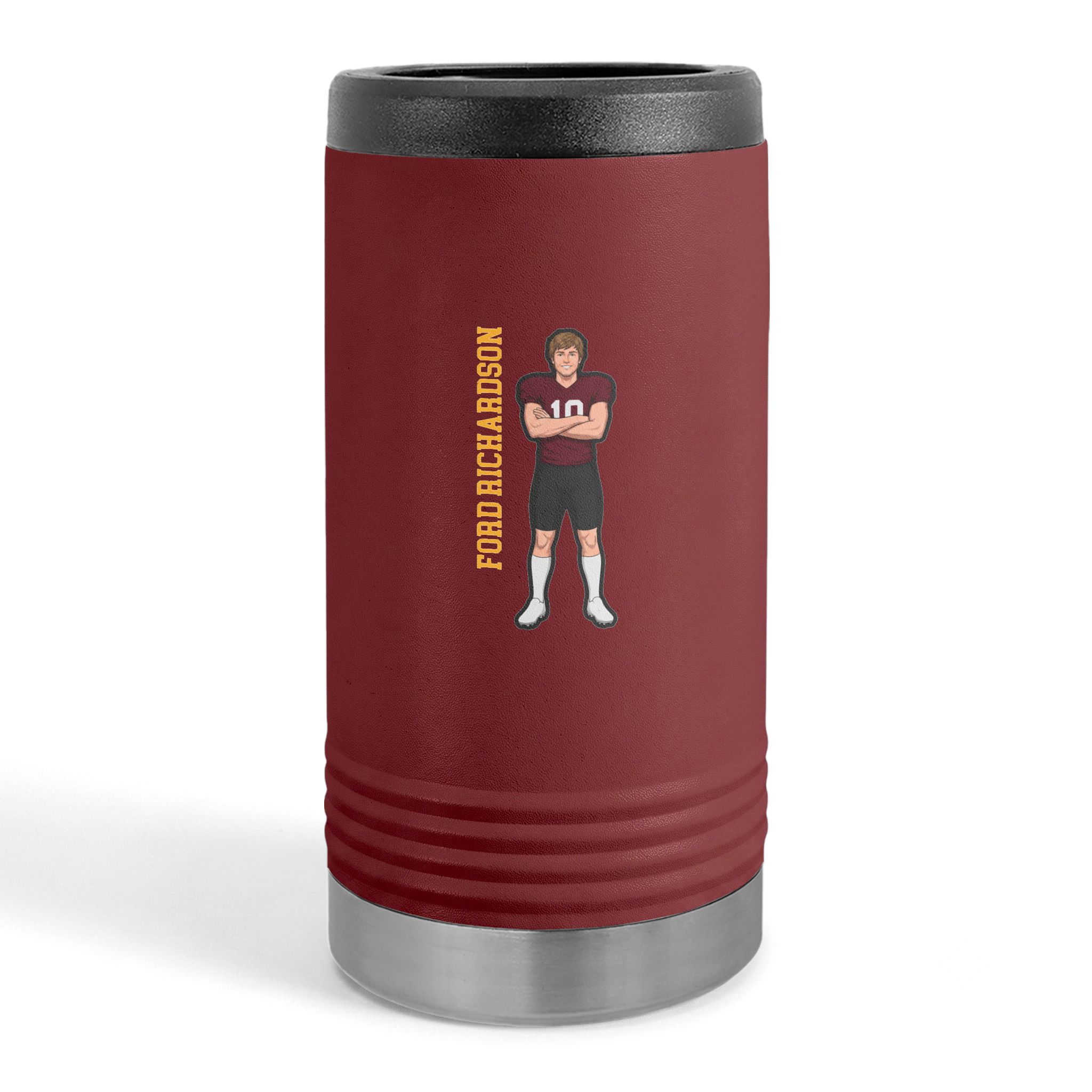 Slim Stainless Can Cooler — character_name_vertical in Maroon