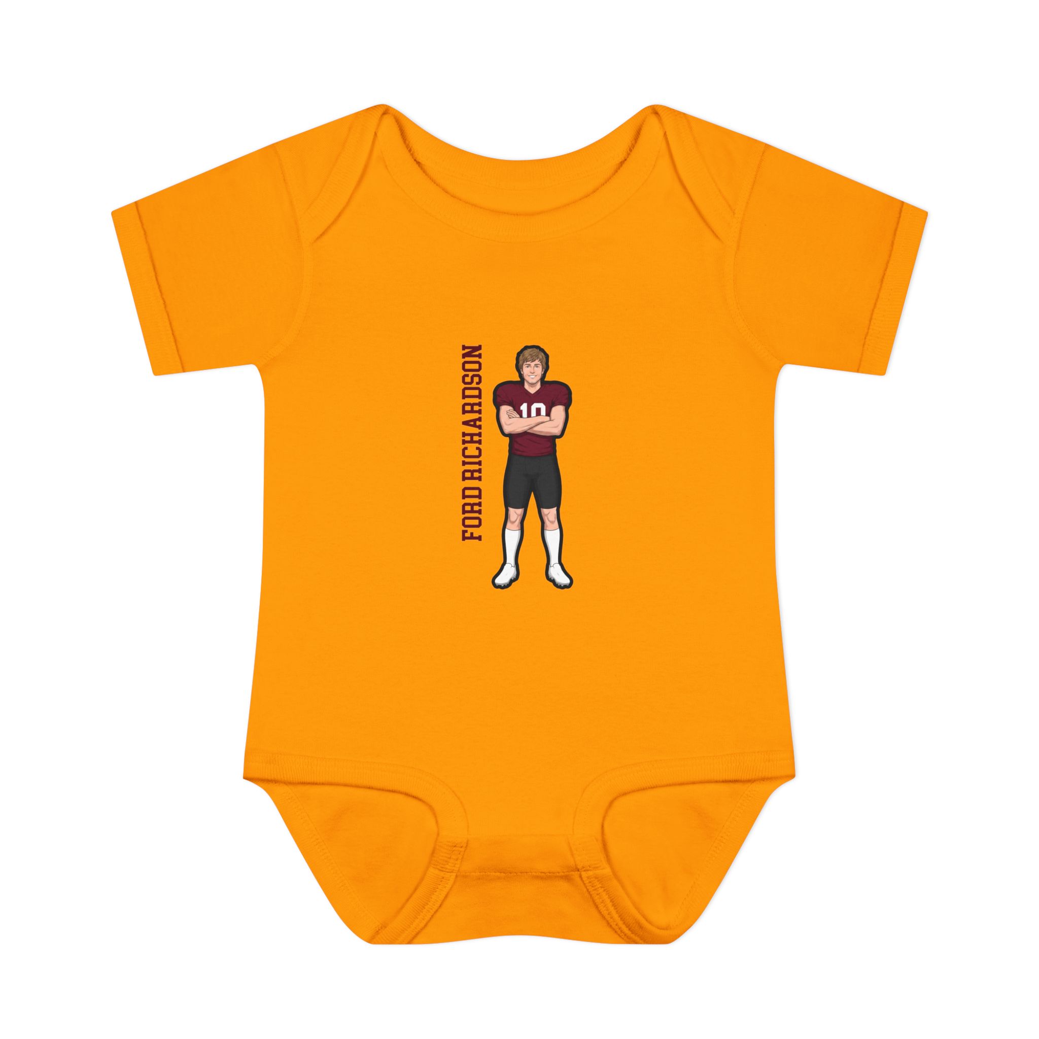 Baby Onesie — character_name_vertical in Gold
