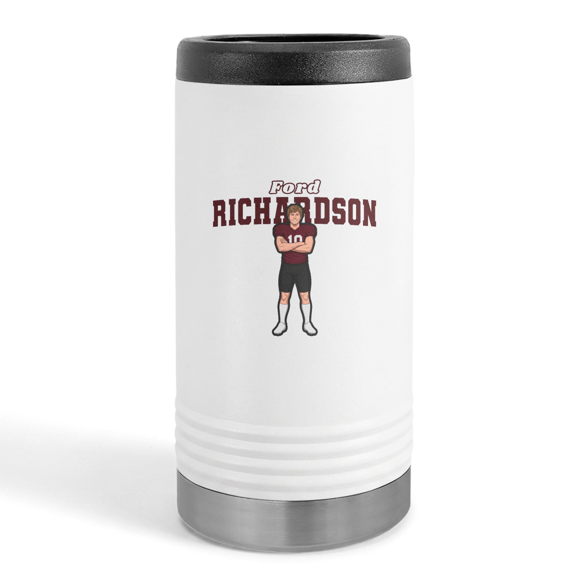Slim Stainless Can Cooler — character_name_arch in White