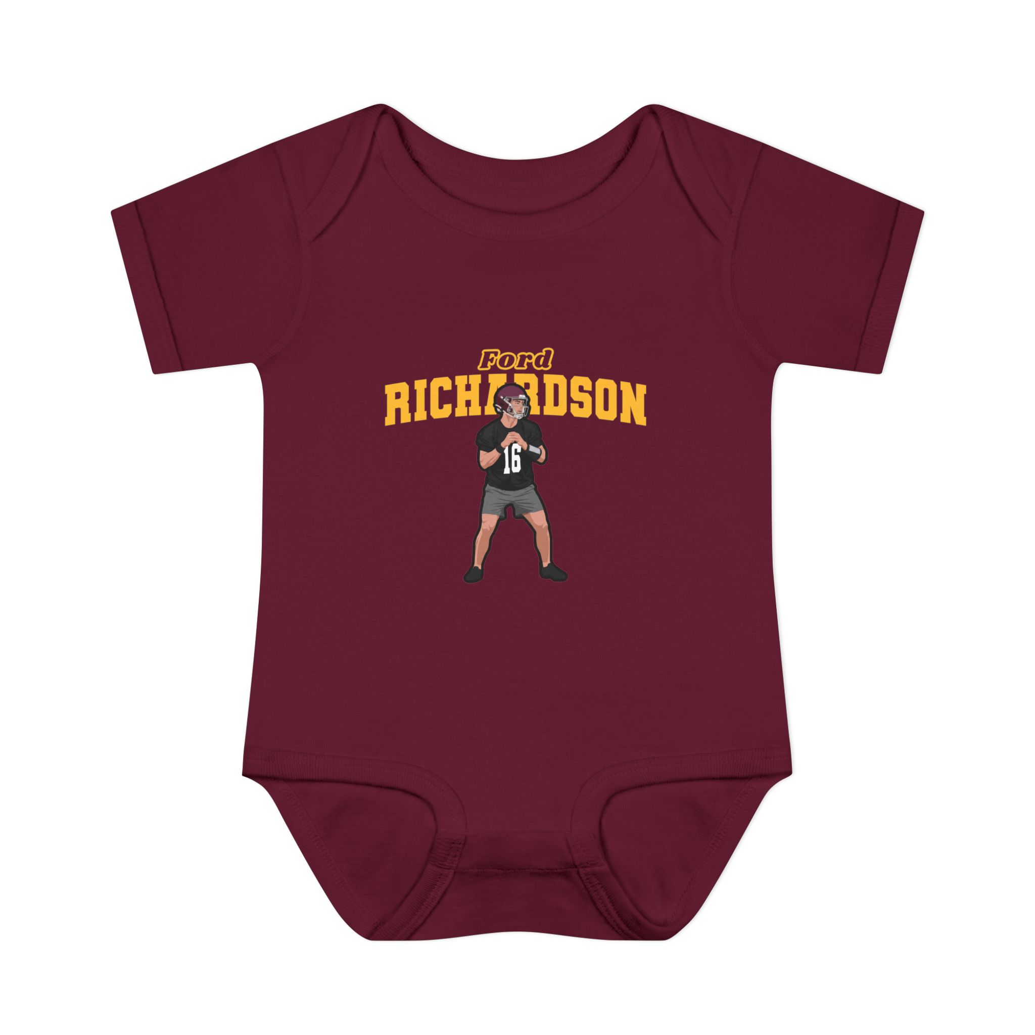 Baby Onesie — character_name_arch in Maroon