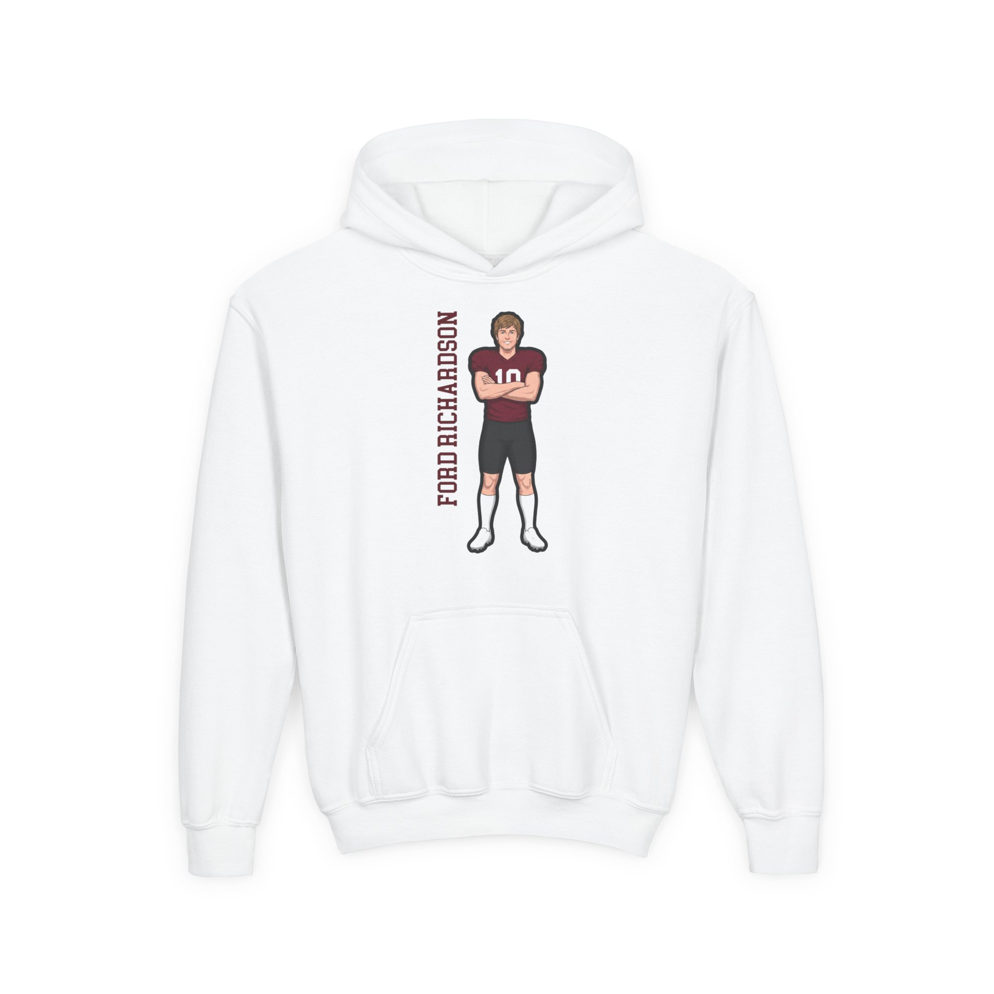 Youth Hoodie — character_name_vertical in White