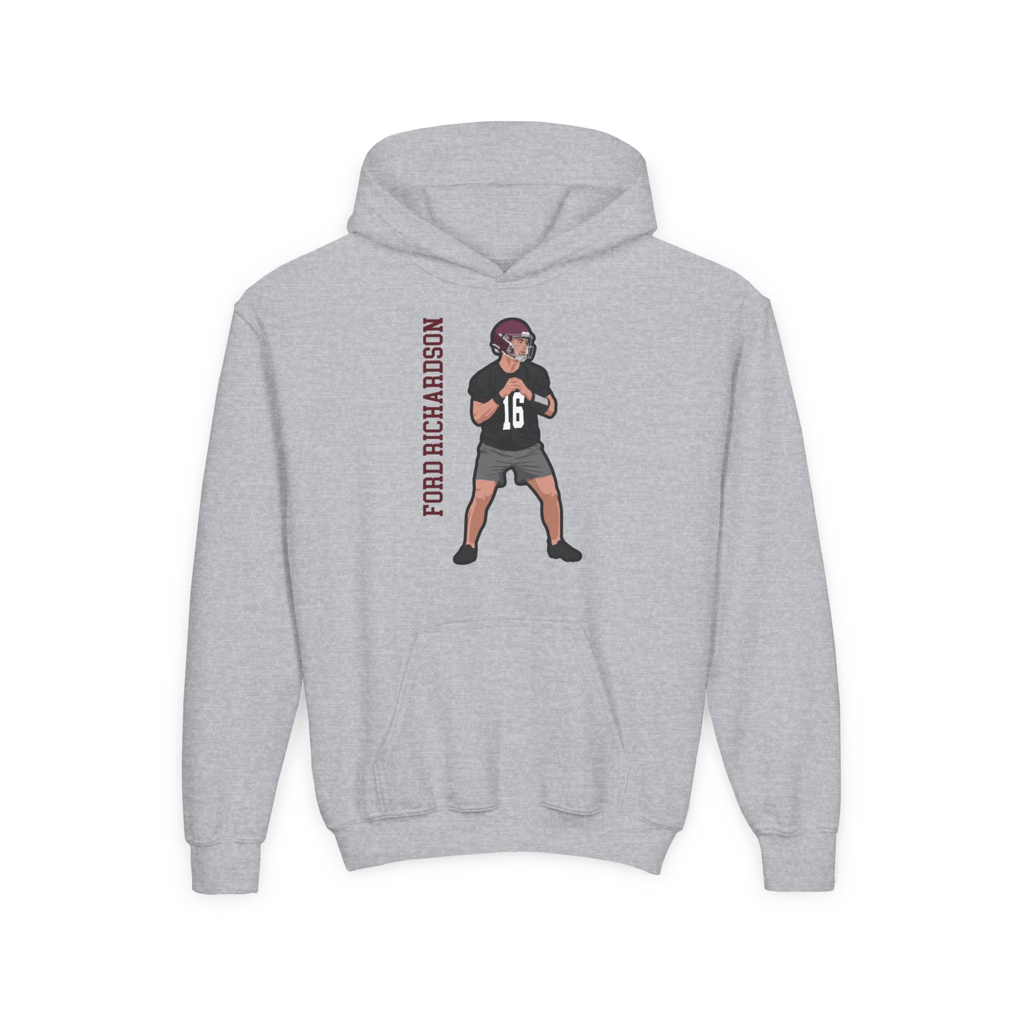 Youth Hoodie — character_name_vertical in Grey