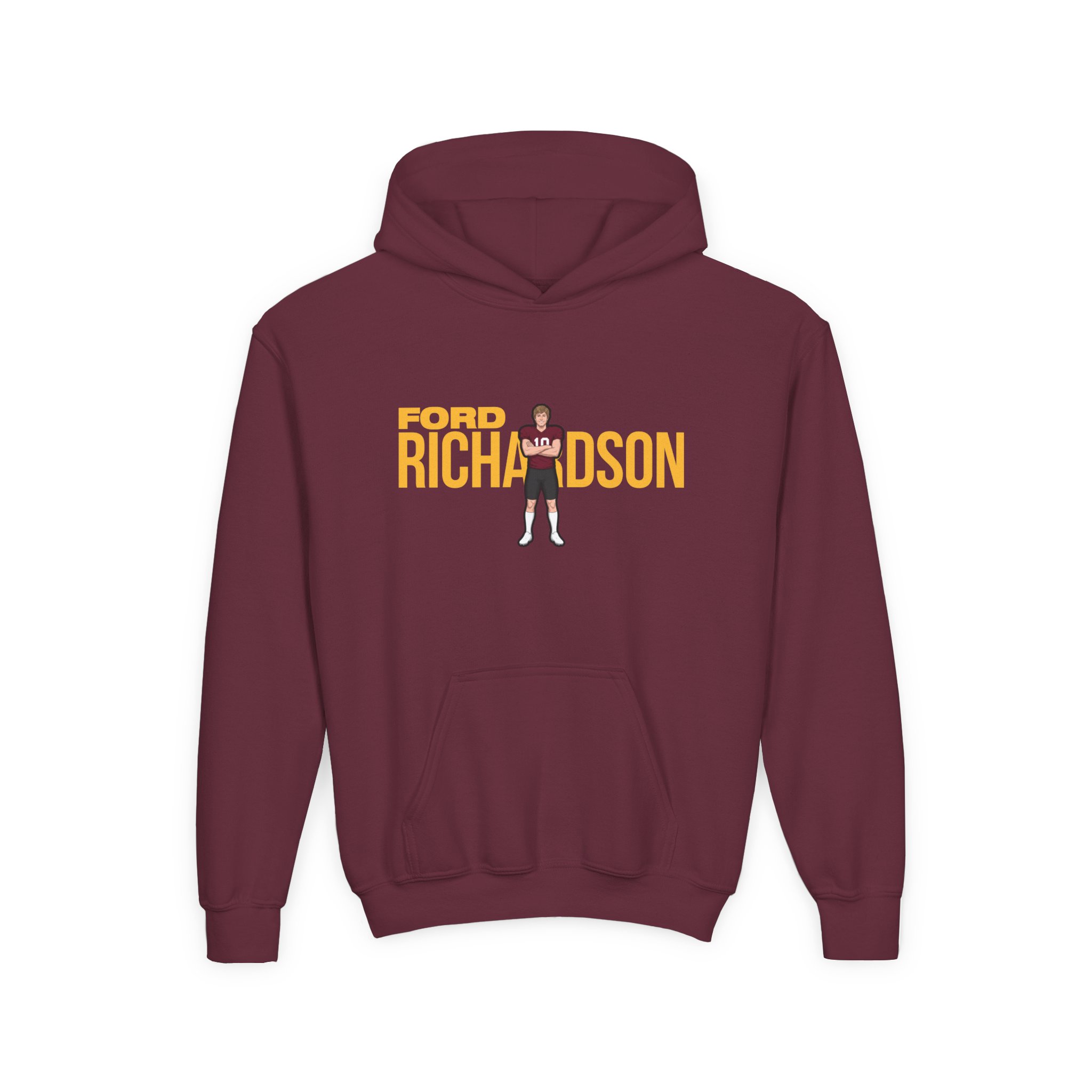 Youth Hoodie — character_player_name in Maroon