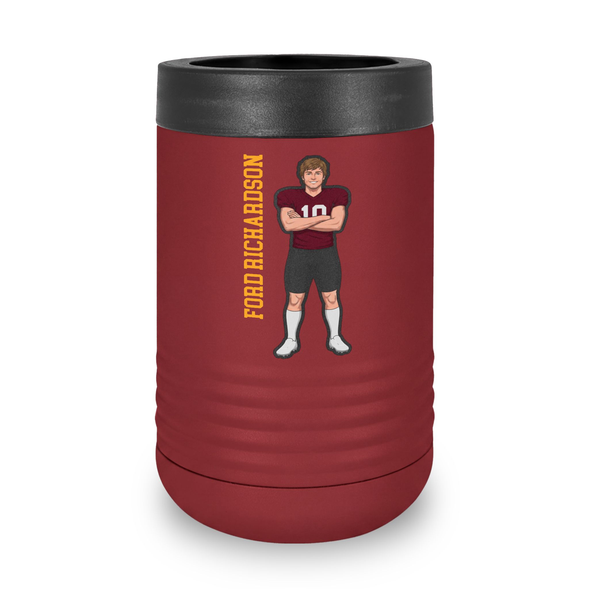 Stainless Can Cooler — character_name_vertical in Maroon
