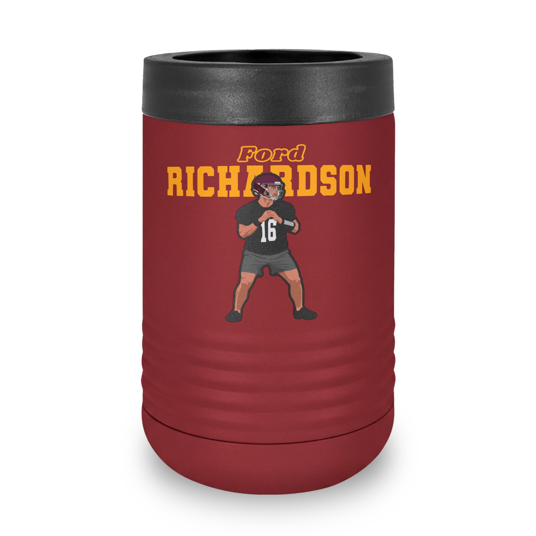 Stainless Can Cooler — character_name_arch in Maroon