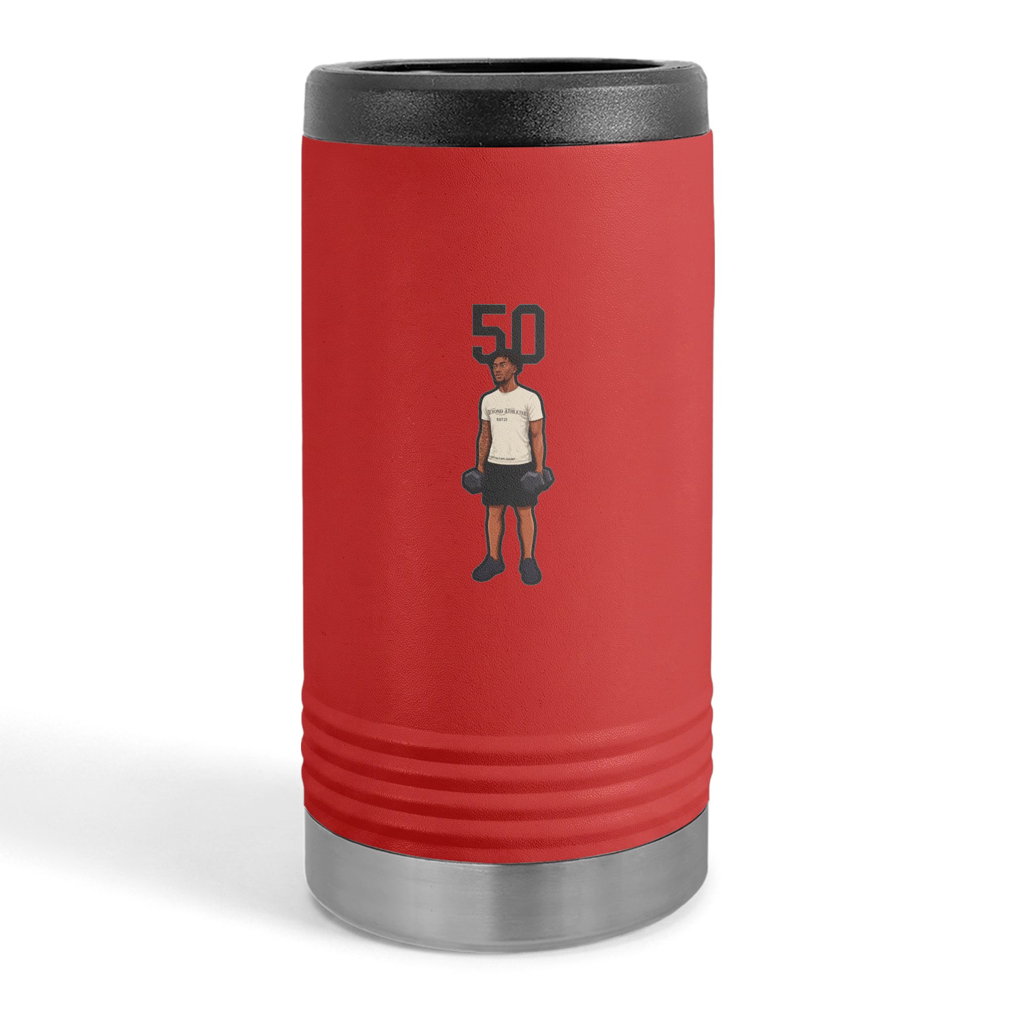 Slim Stainless Can Cooler — character_number_top in Red