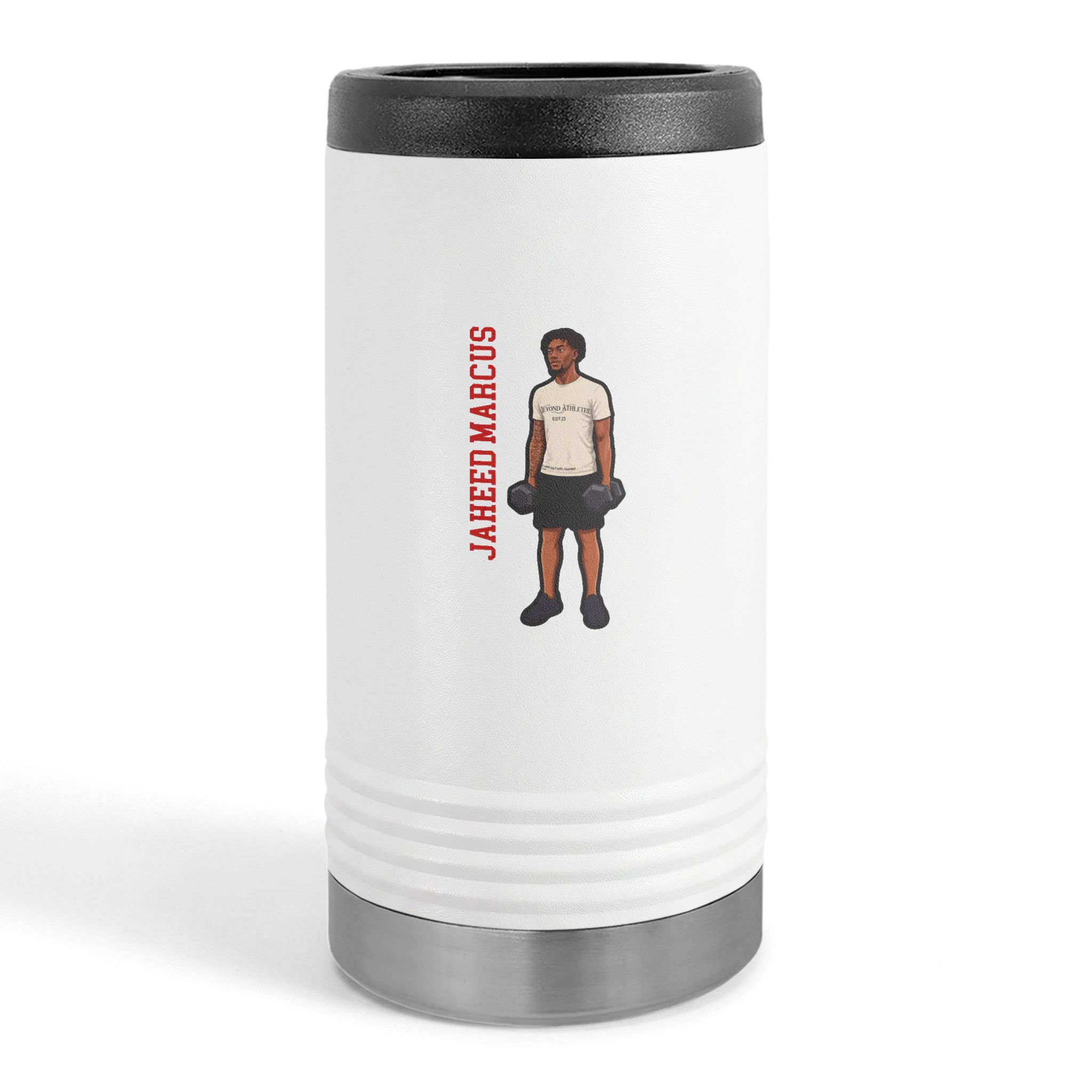 Slim Stainless Can Cooler — character_name_vertical in White