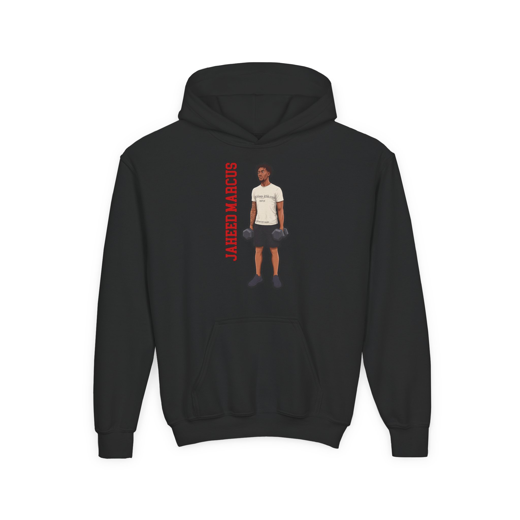Youth Hoodie — character_name_vertical in Black
