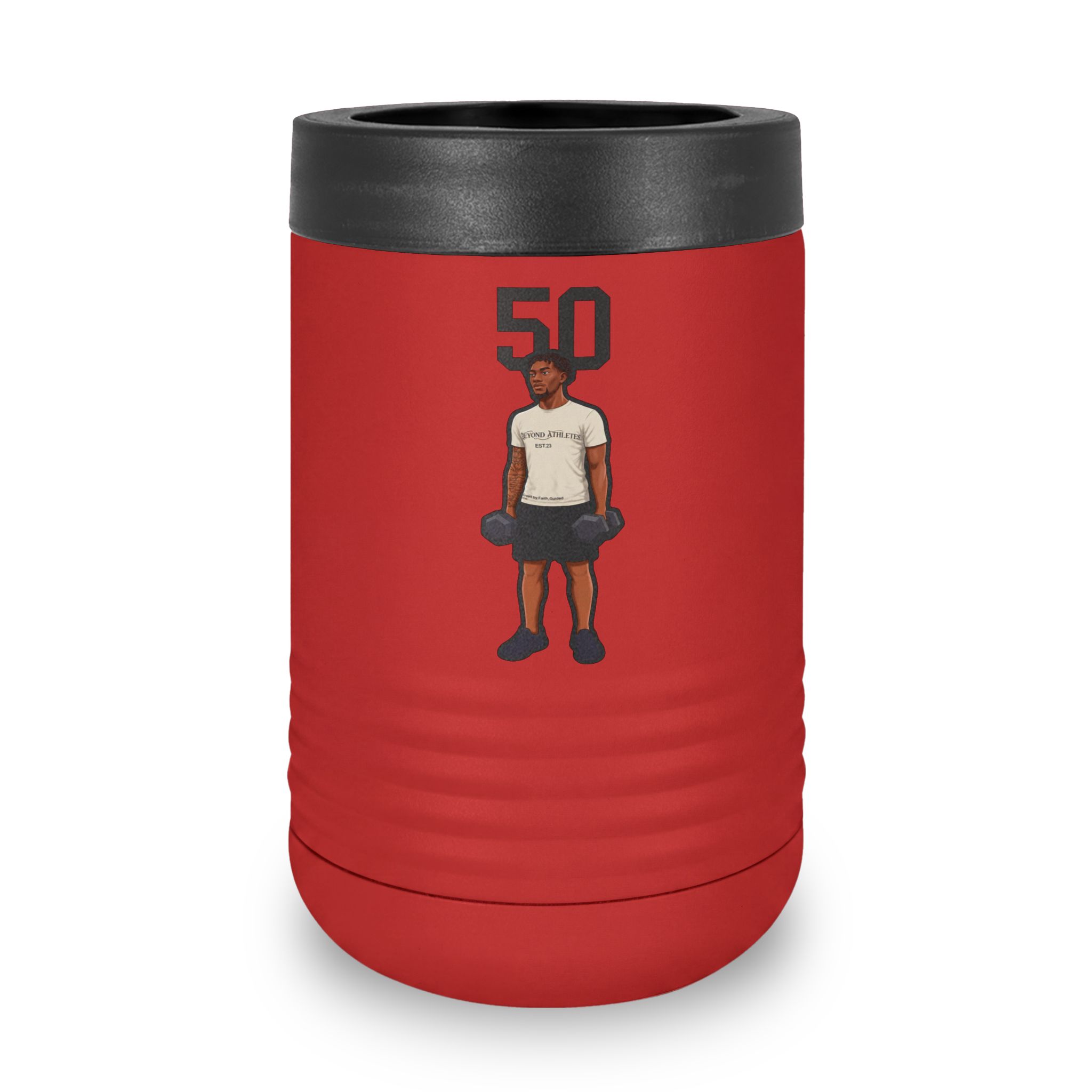 Stainless Can Cooler — character_number_top in Red