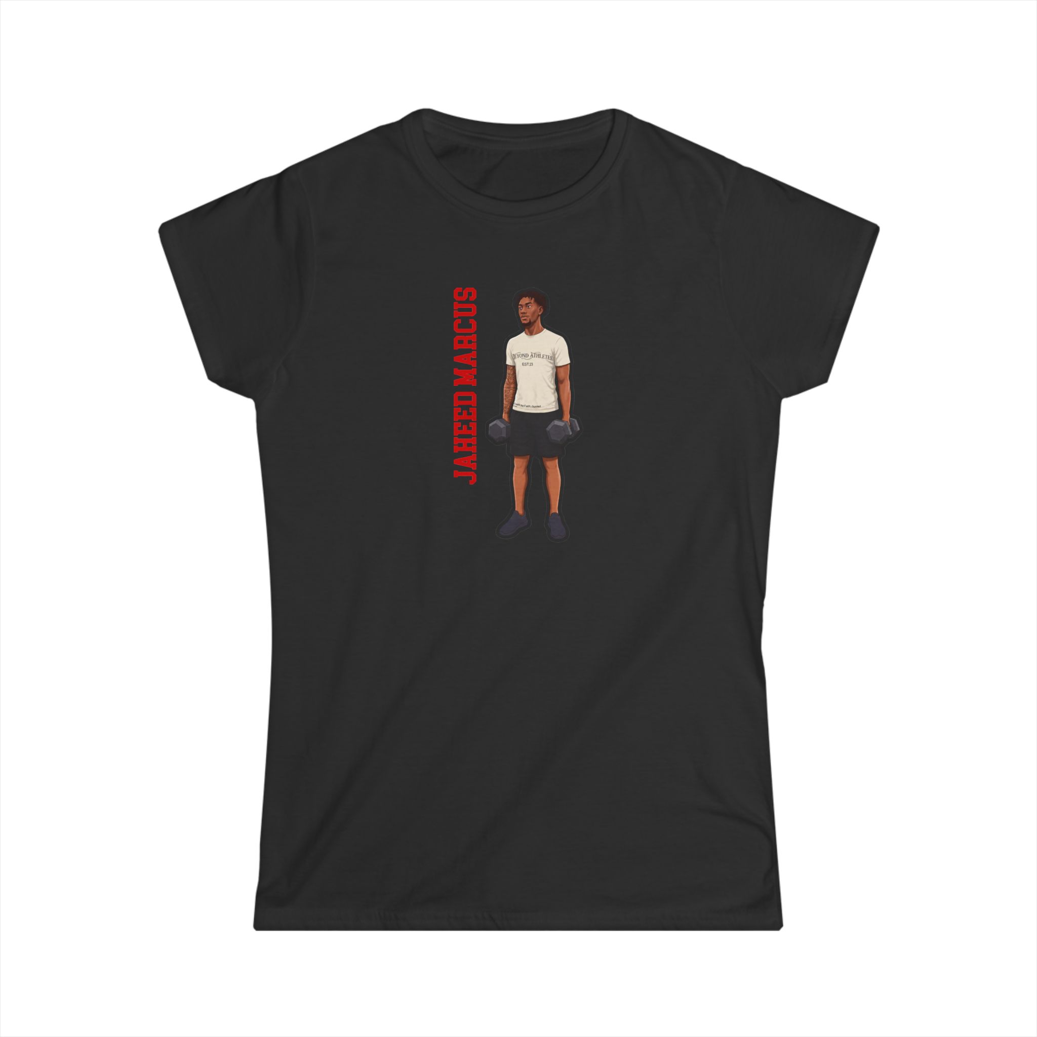 Women's Softstyle Tee — character_name_vertical in Black