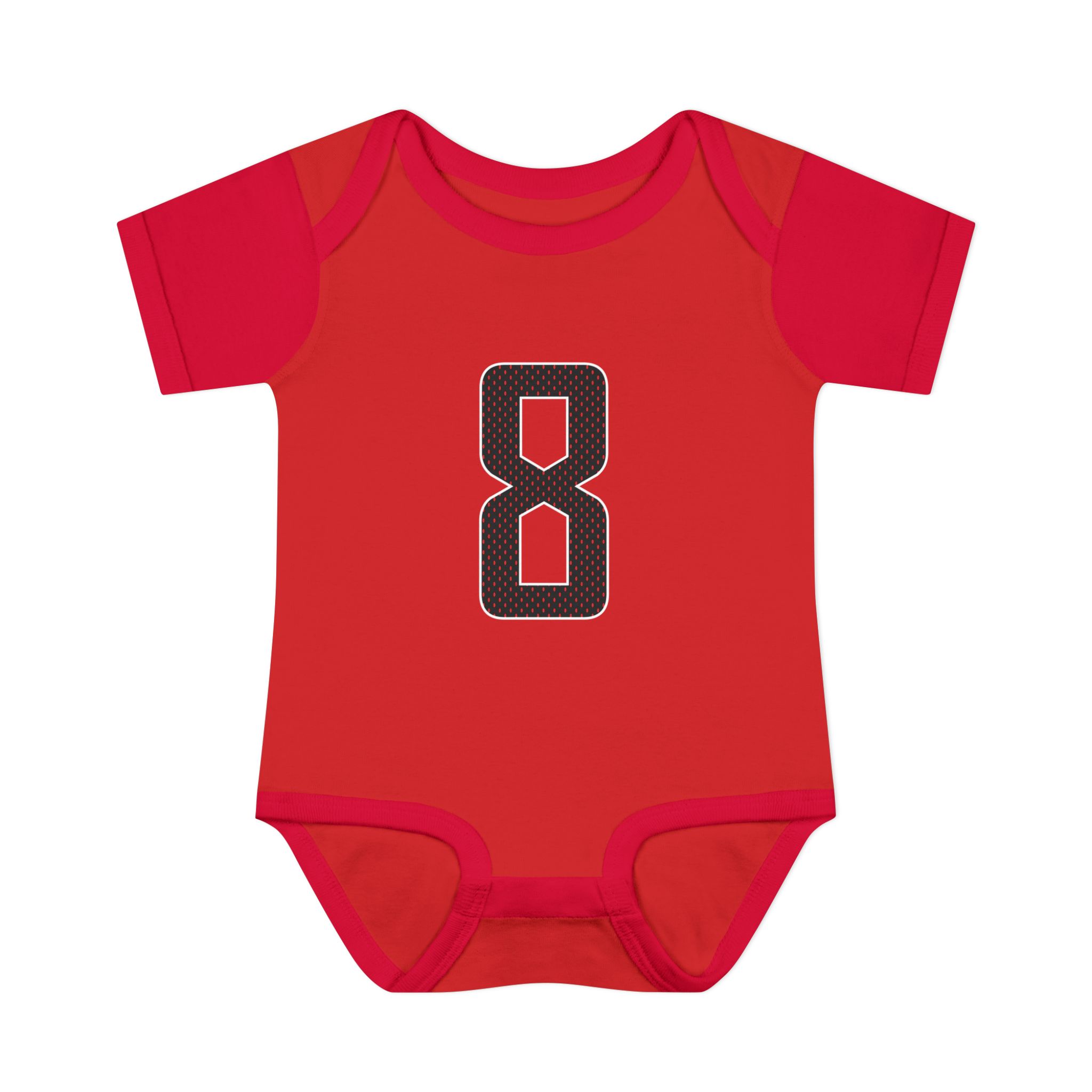 Baby Onesie — mesh_shirsey_number in Red