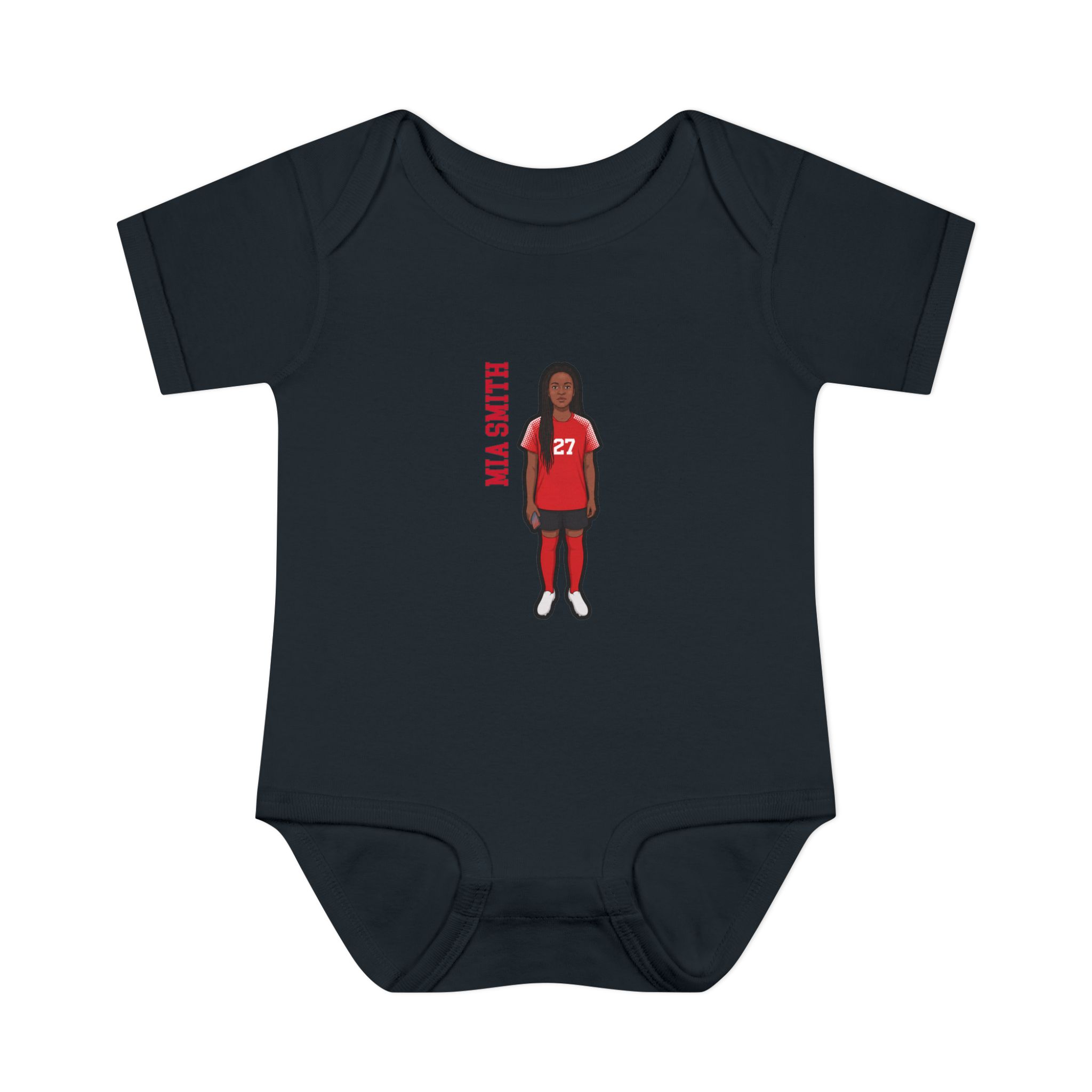 Baby Onesie — character_name_vertical in Black
