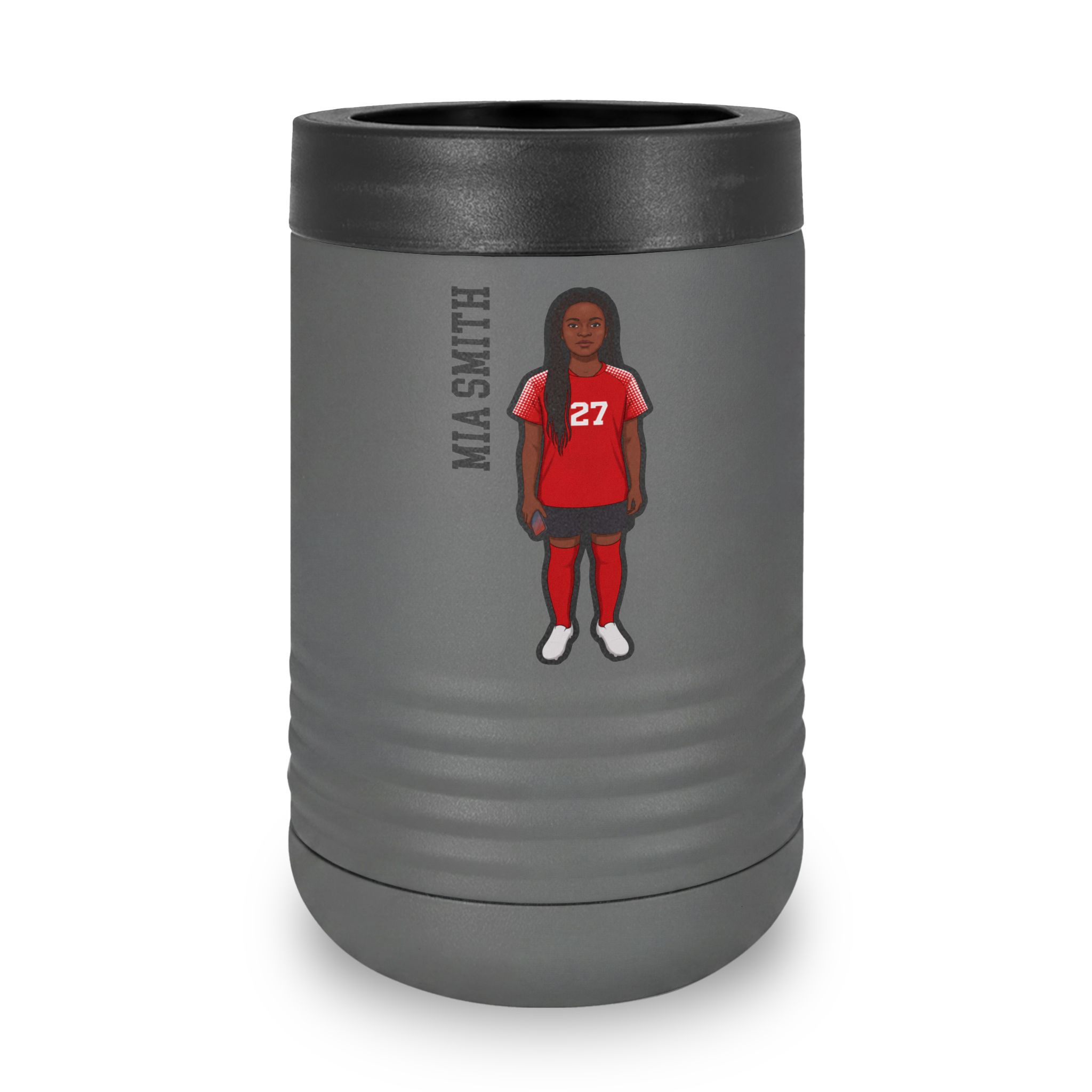 Stainless Can Cooler — character_name_vertical in Grey