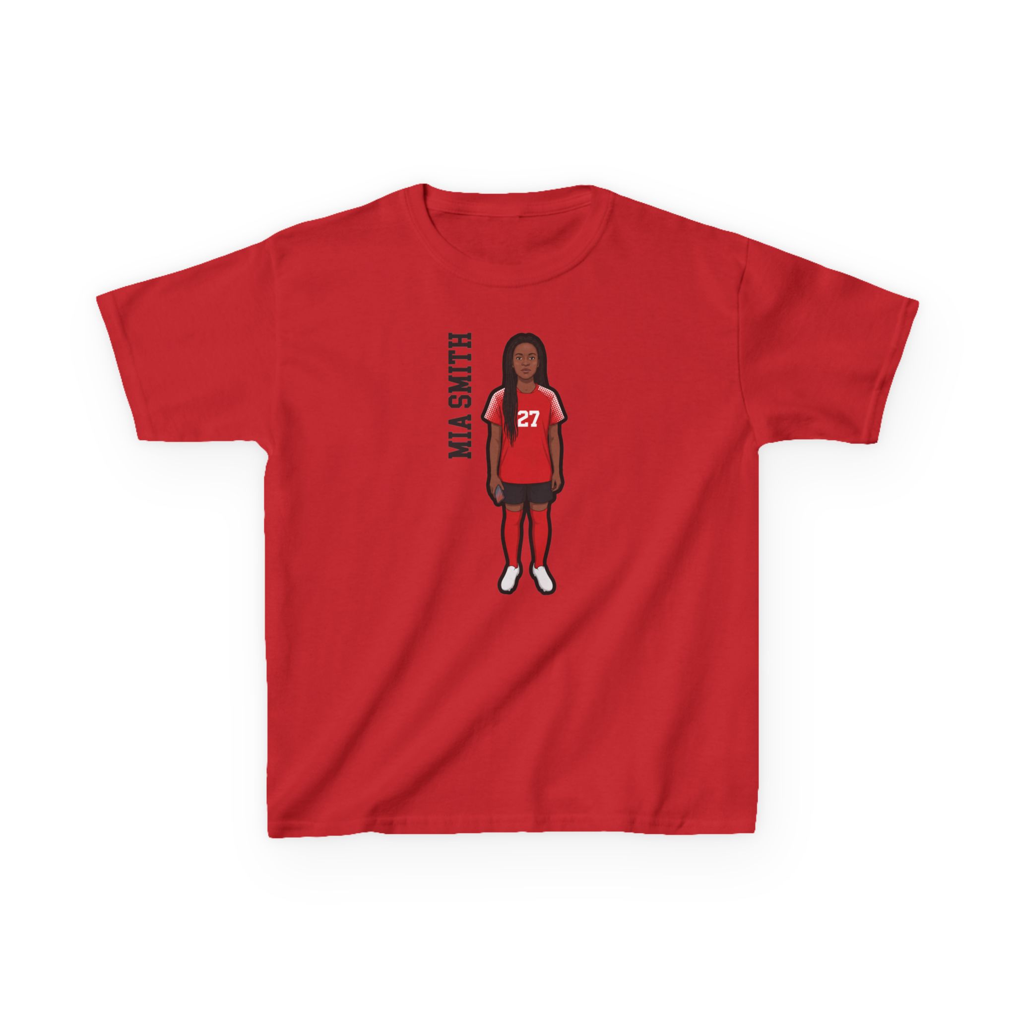 Youth Tee — character_name_vertical in Red