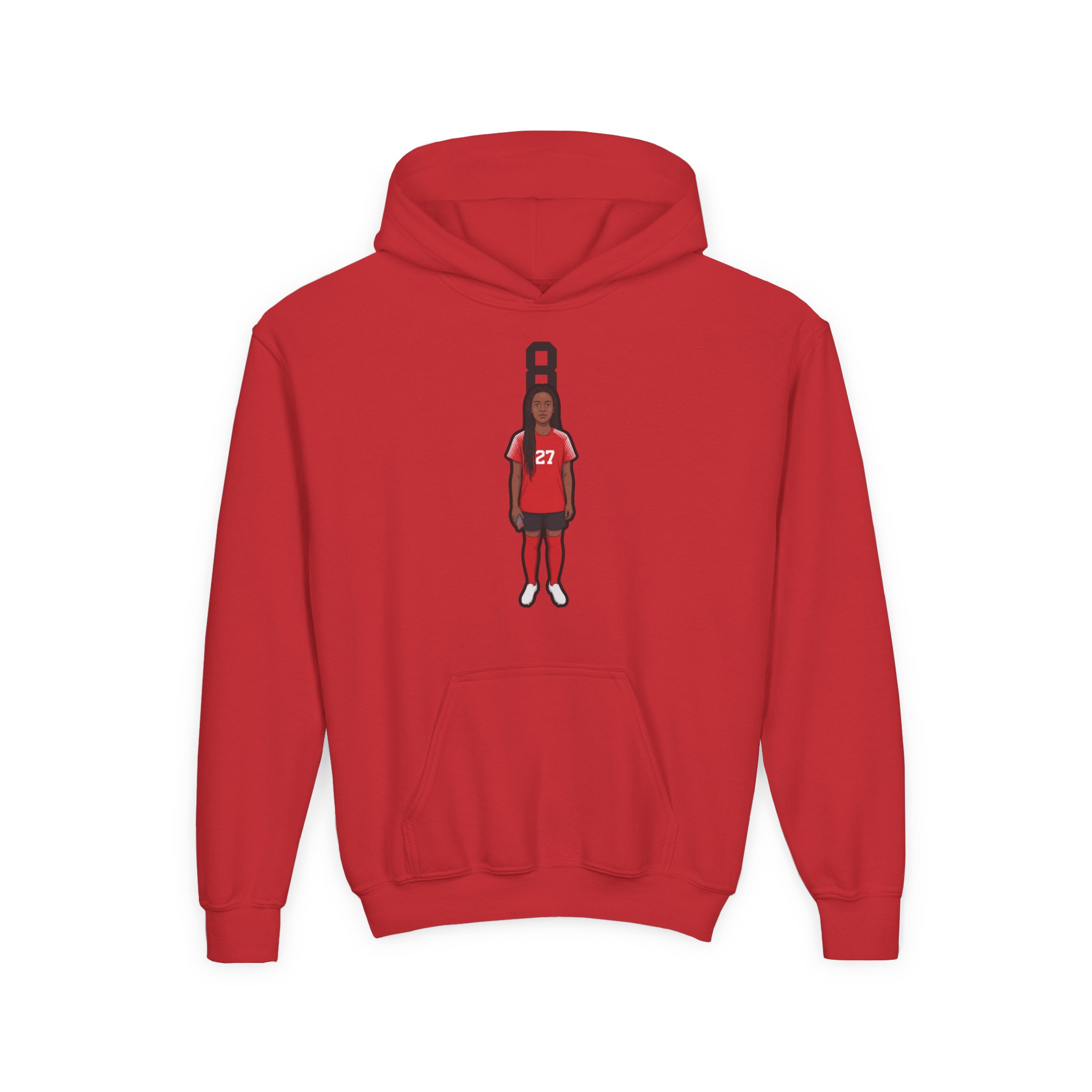 Youth Hoodie — character_number_top in Red