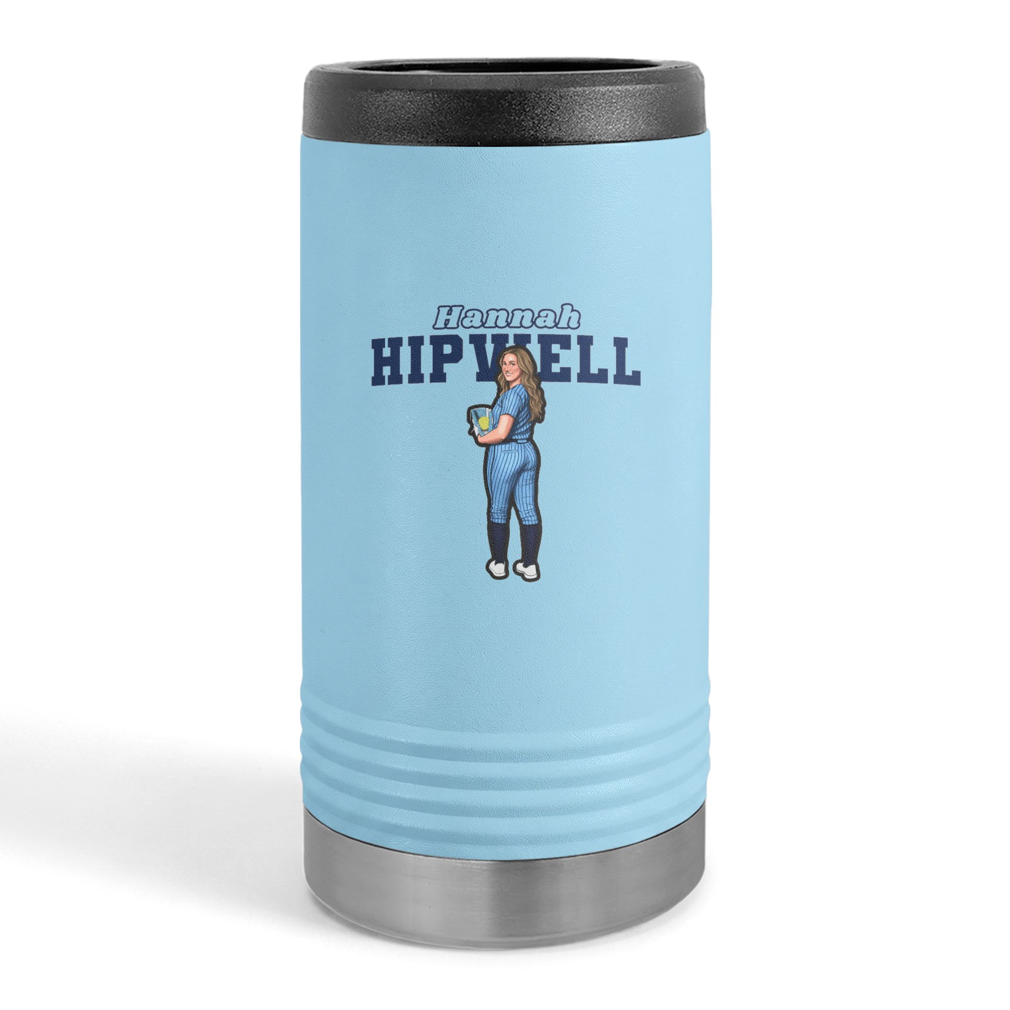 Slim Stainless Can Cooler — character_name_arch in Light Blue