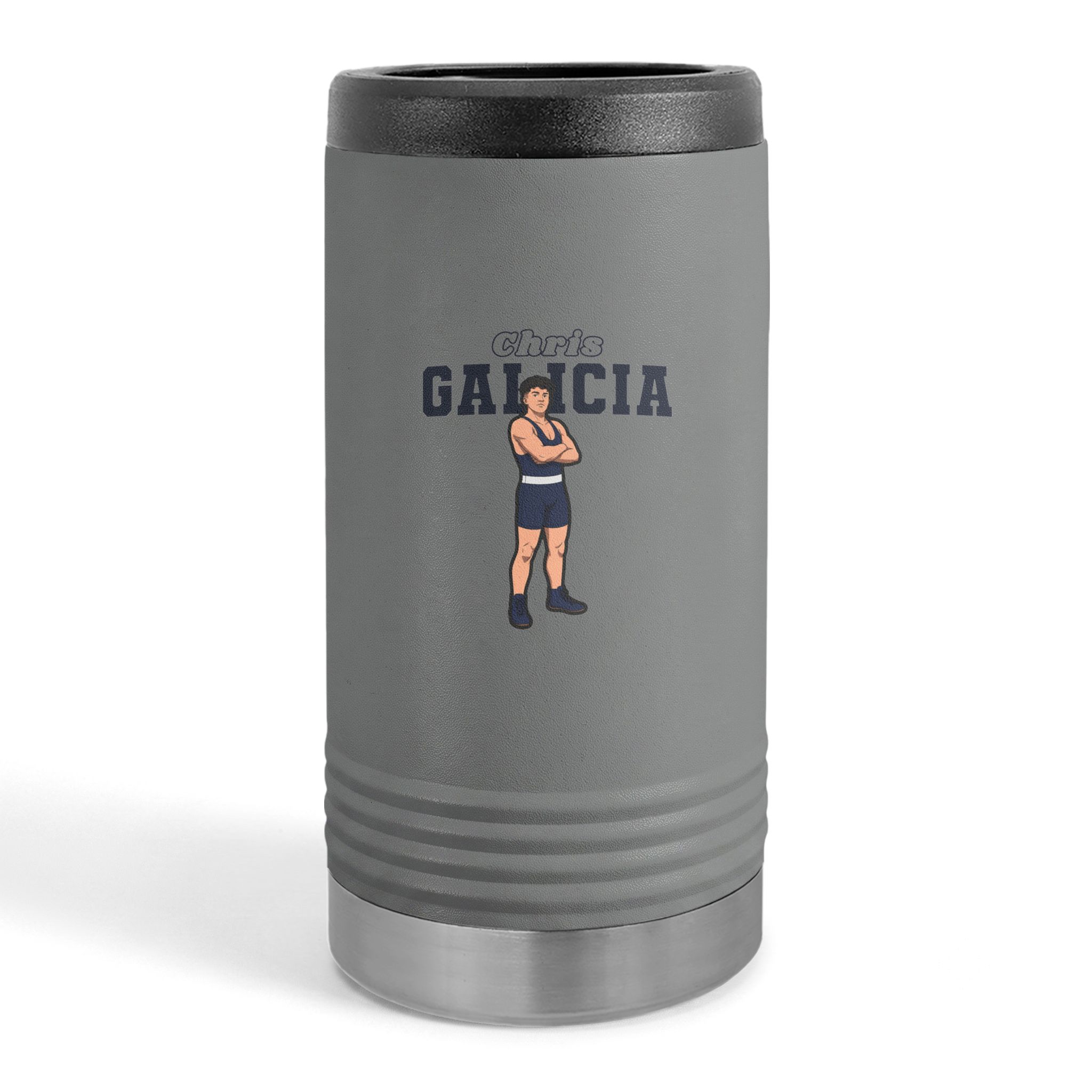 Slim Stainless Can Cooler — character_name_arch in Grey
