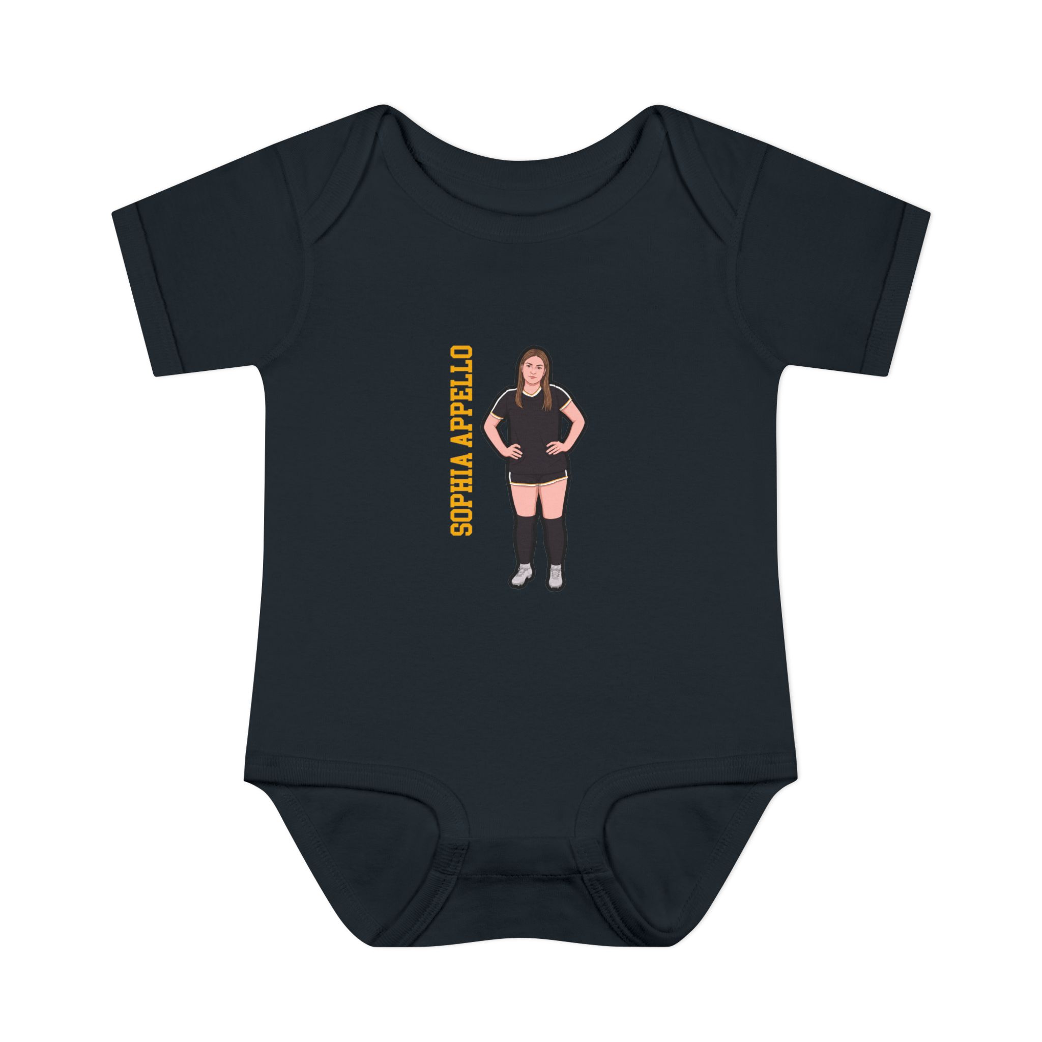 Baby Onesie — character_name_vertical in Black