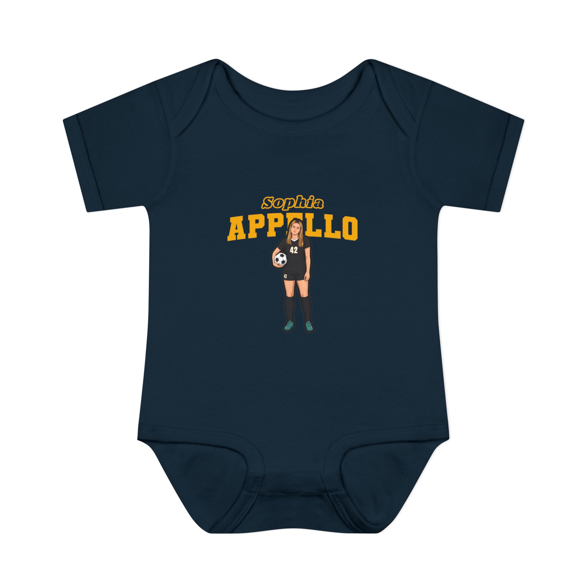 Baby Onesie — character_name_arch in Navy