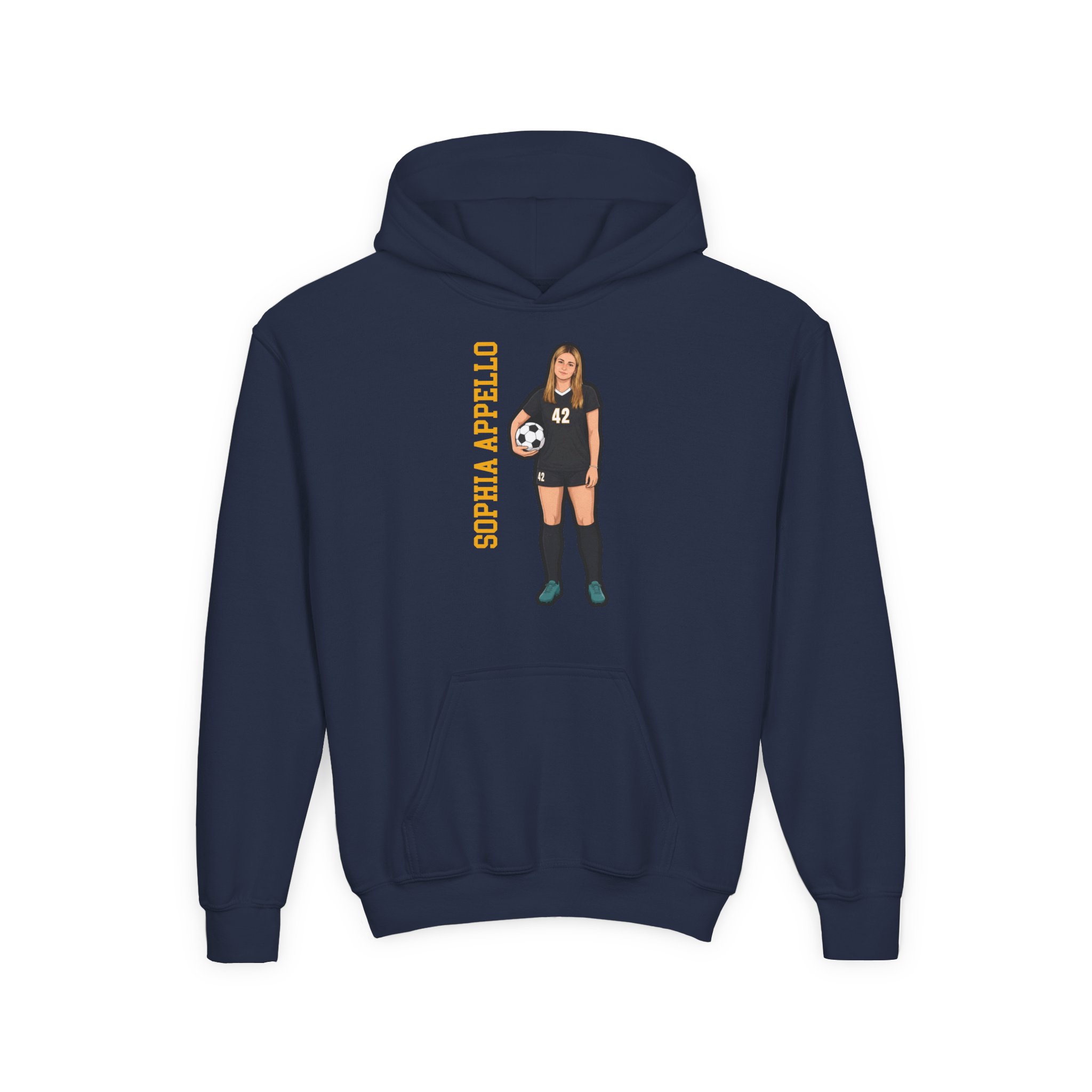 Youth Hoodie — character_name_vertical in Navy