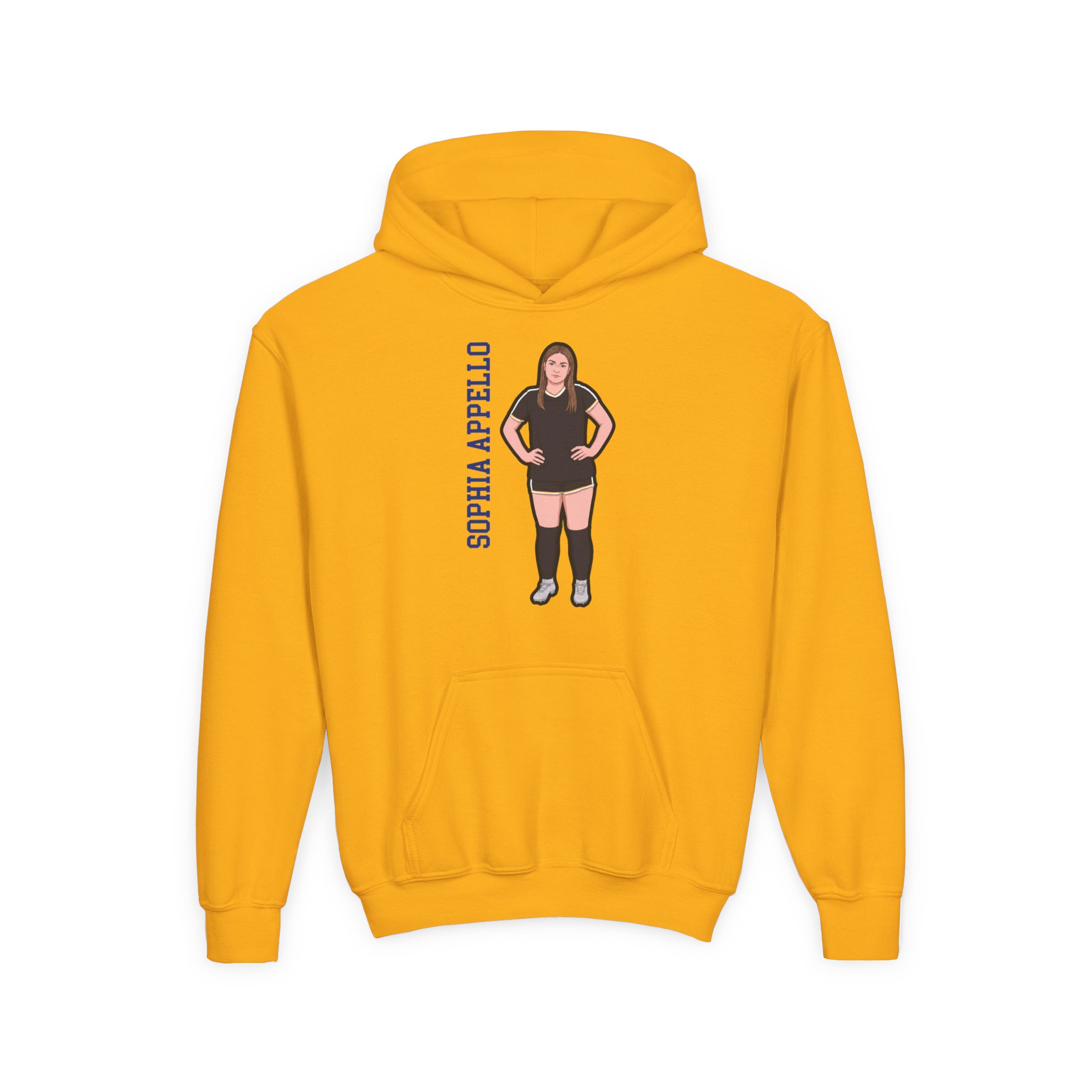 Youth Hoodie — character_name_vertical in Gold