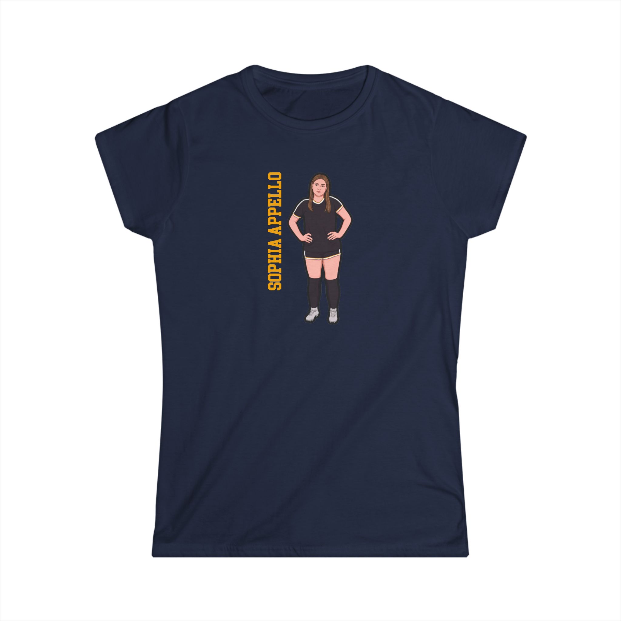 Women's Softstyle Tee — character_name_vertical in Navy