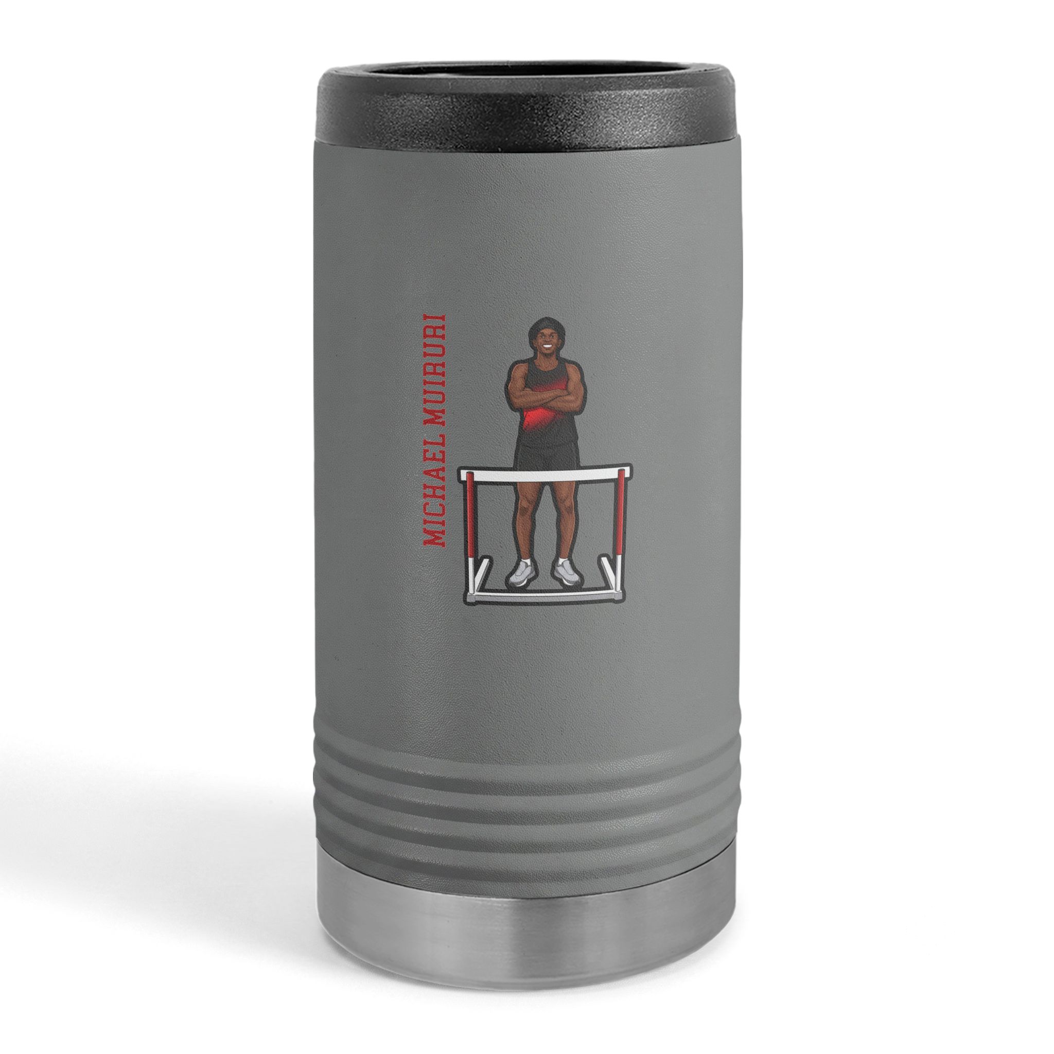 Slim Stainless Can Cooler — character_name_vertical in Grey