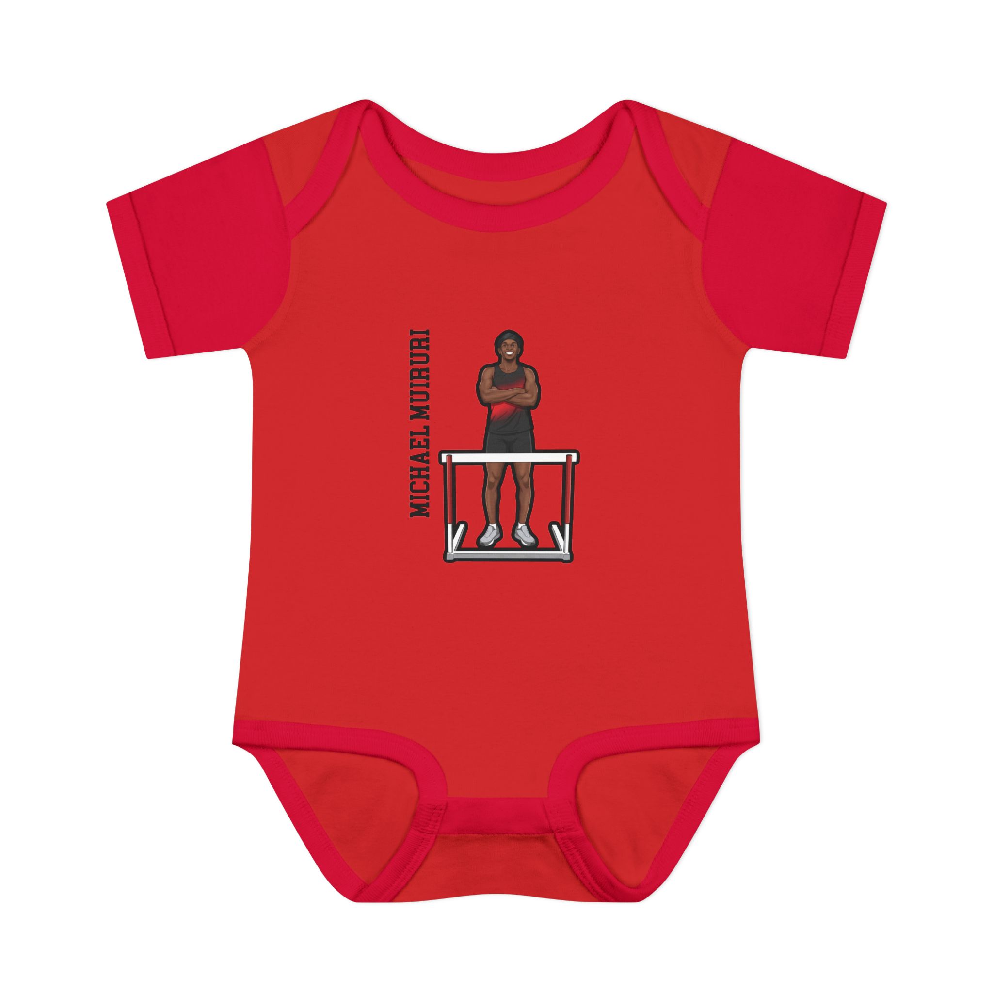 Baby Onesie — character_name_vertical in Red